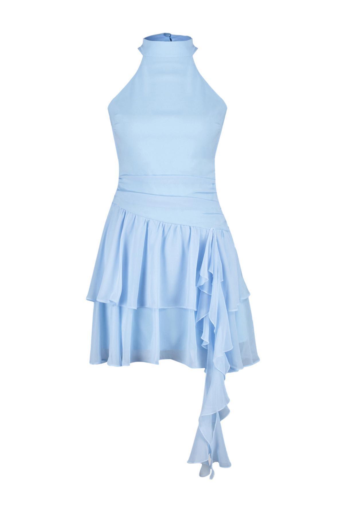 Blue Frilly Occasionwear Dress, , large image number 5