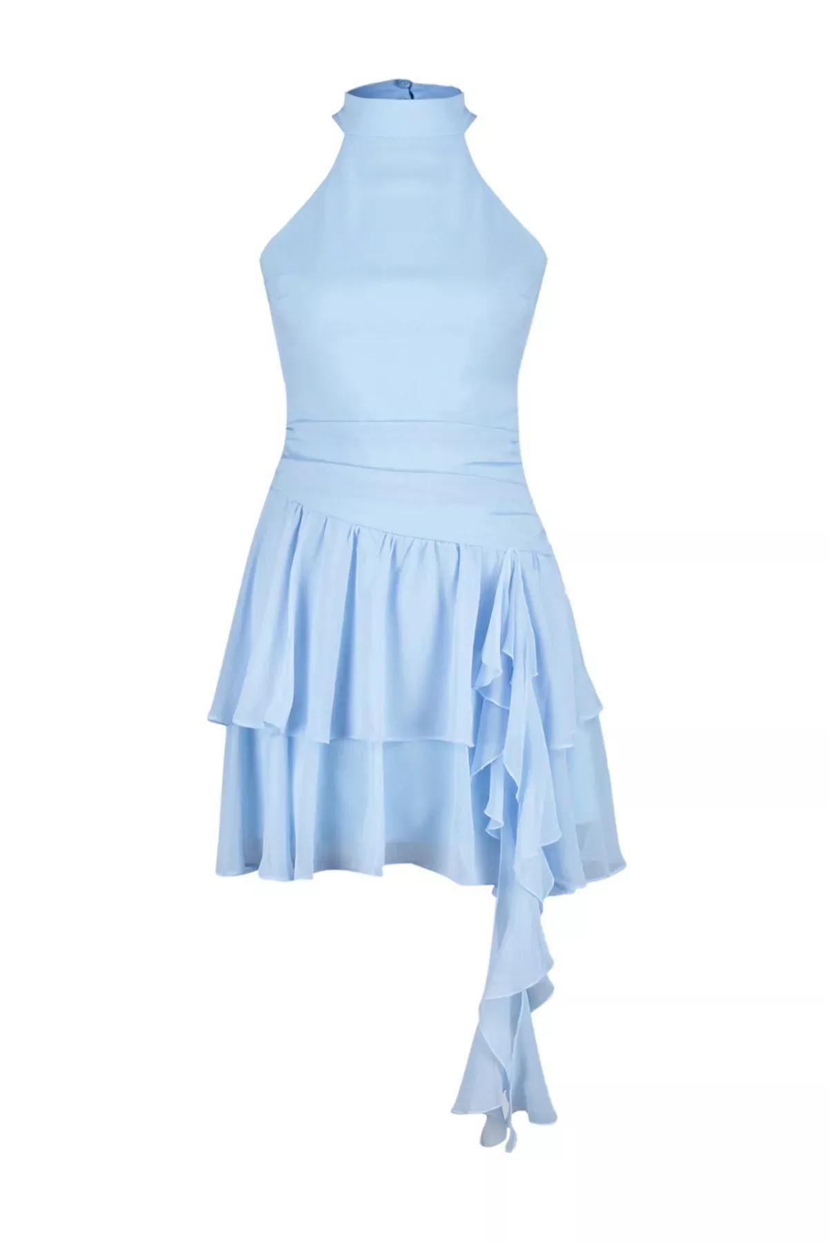 Blue Frilly Occasionwear Dress, , large image number 5