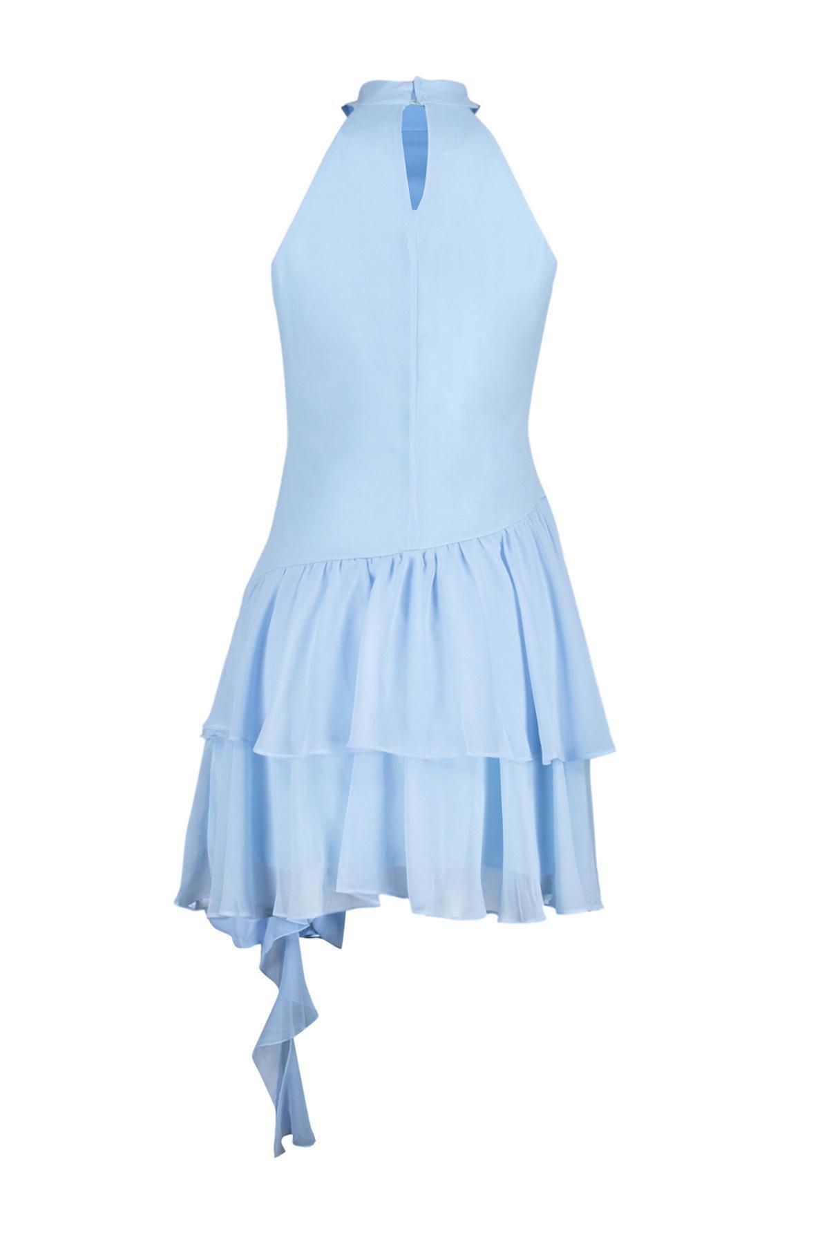 Blue Frilly Occasionwear Dress, , large image number 6