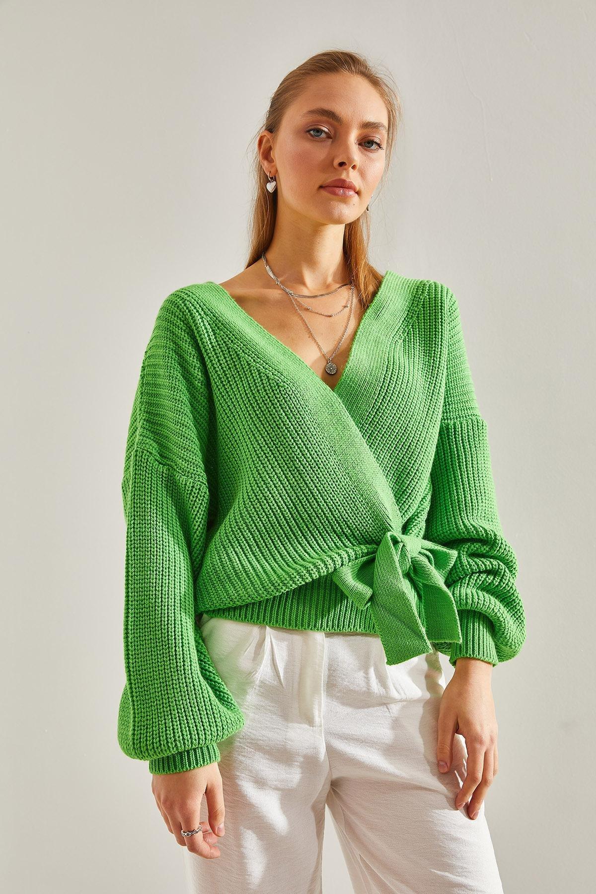 Green Balloon Sleeve Knitwear Cardigan, Green, large image number 4
