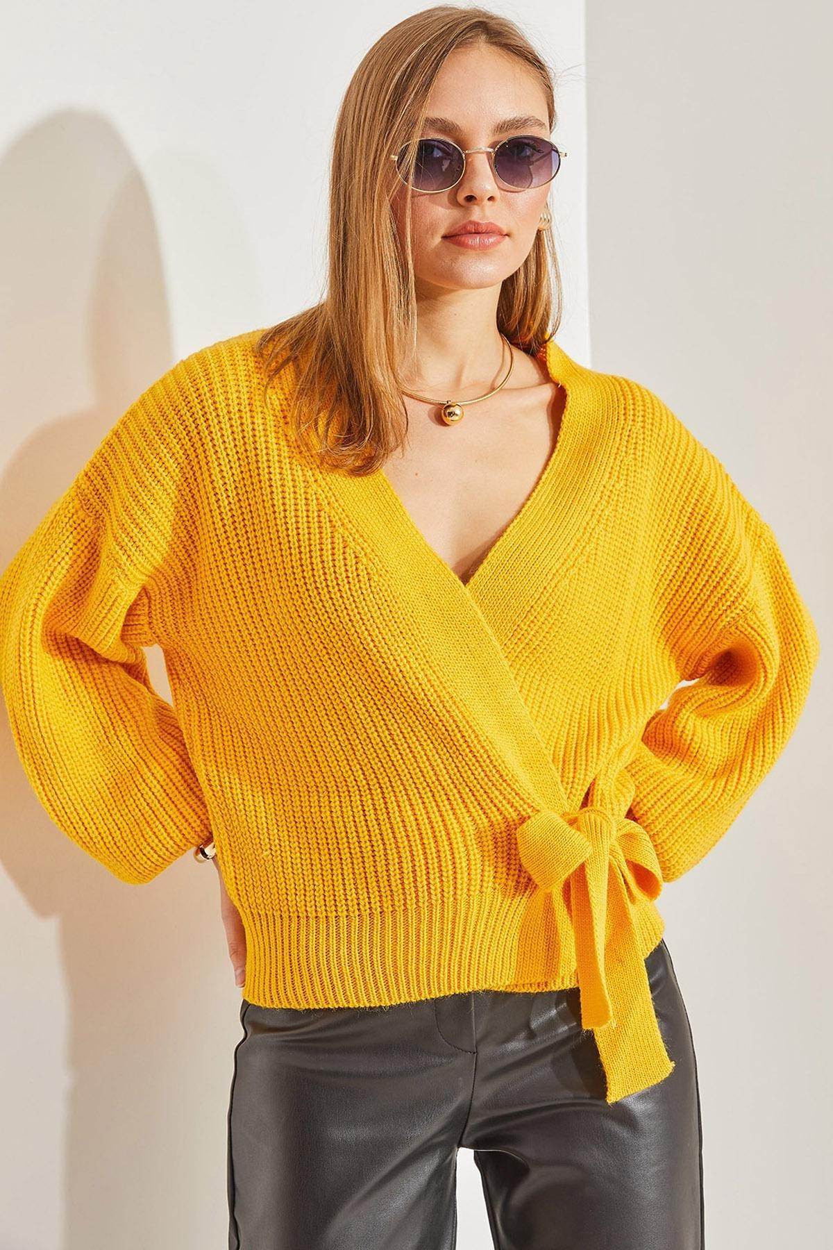 Yellow Balloon Sleeve Knitwear Cardigan, Yellow, large image number 3