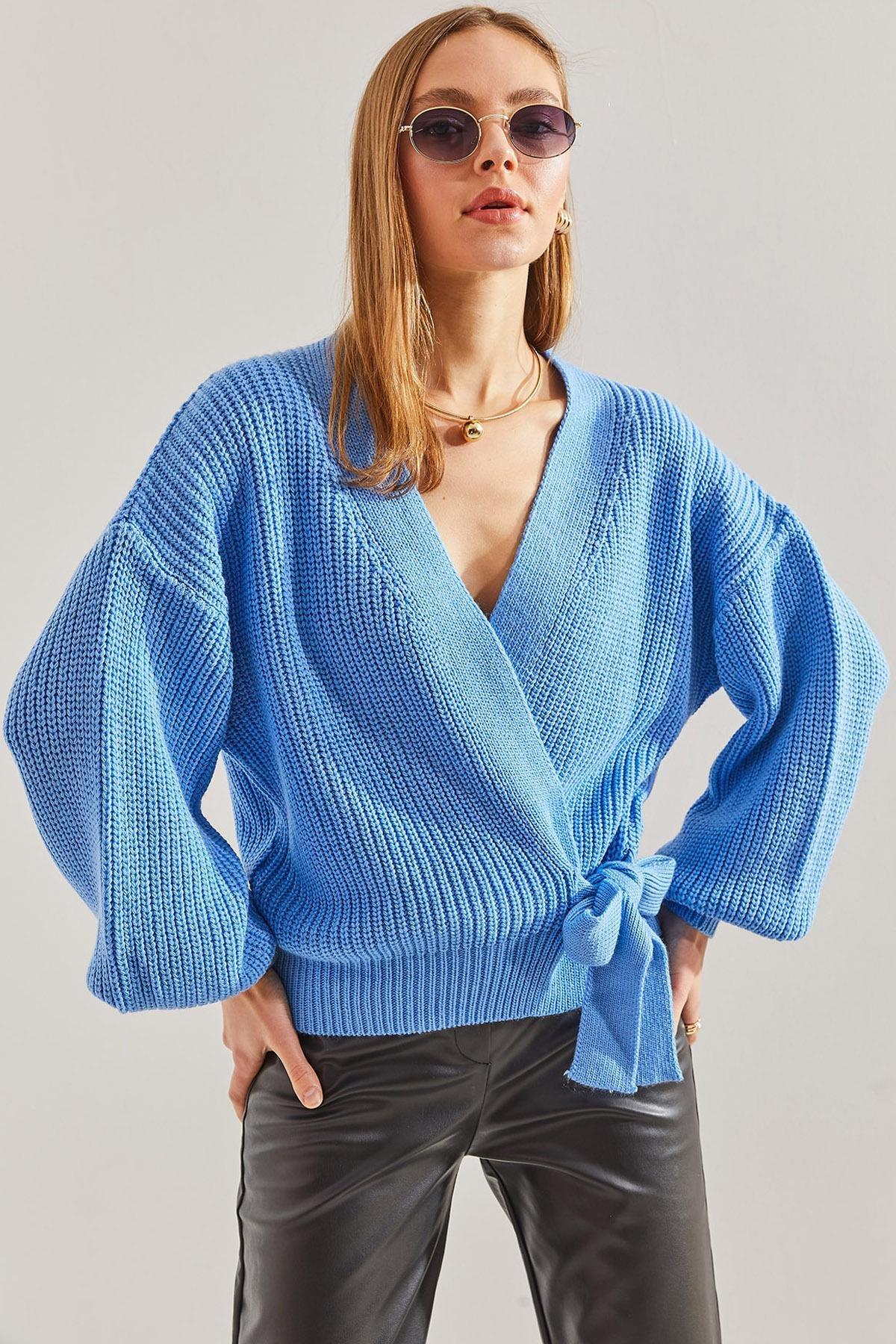 Blue Balloon Sleeve Knitwear Cardigan, , large image number 4