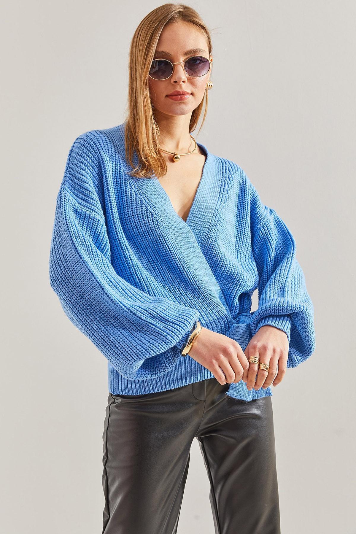 Blue Balloon Sleeve Knitwear Cardigan, , large image number 5