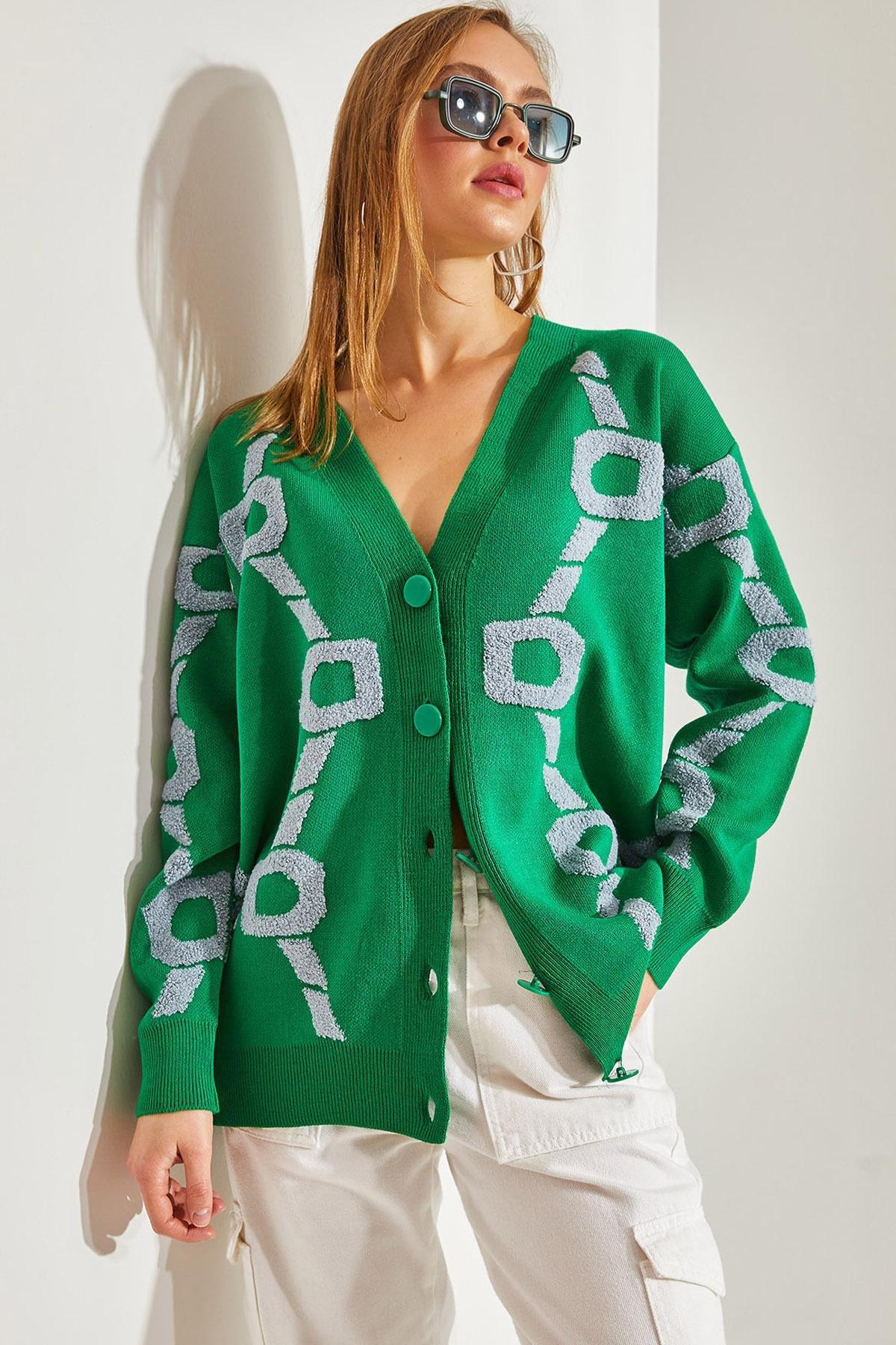 Green Floral Oversize Knitwear Cardigan, C101_5156, large image number 0