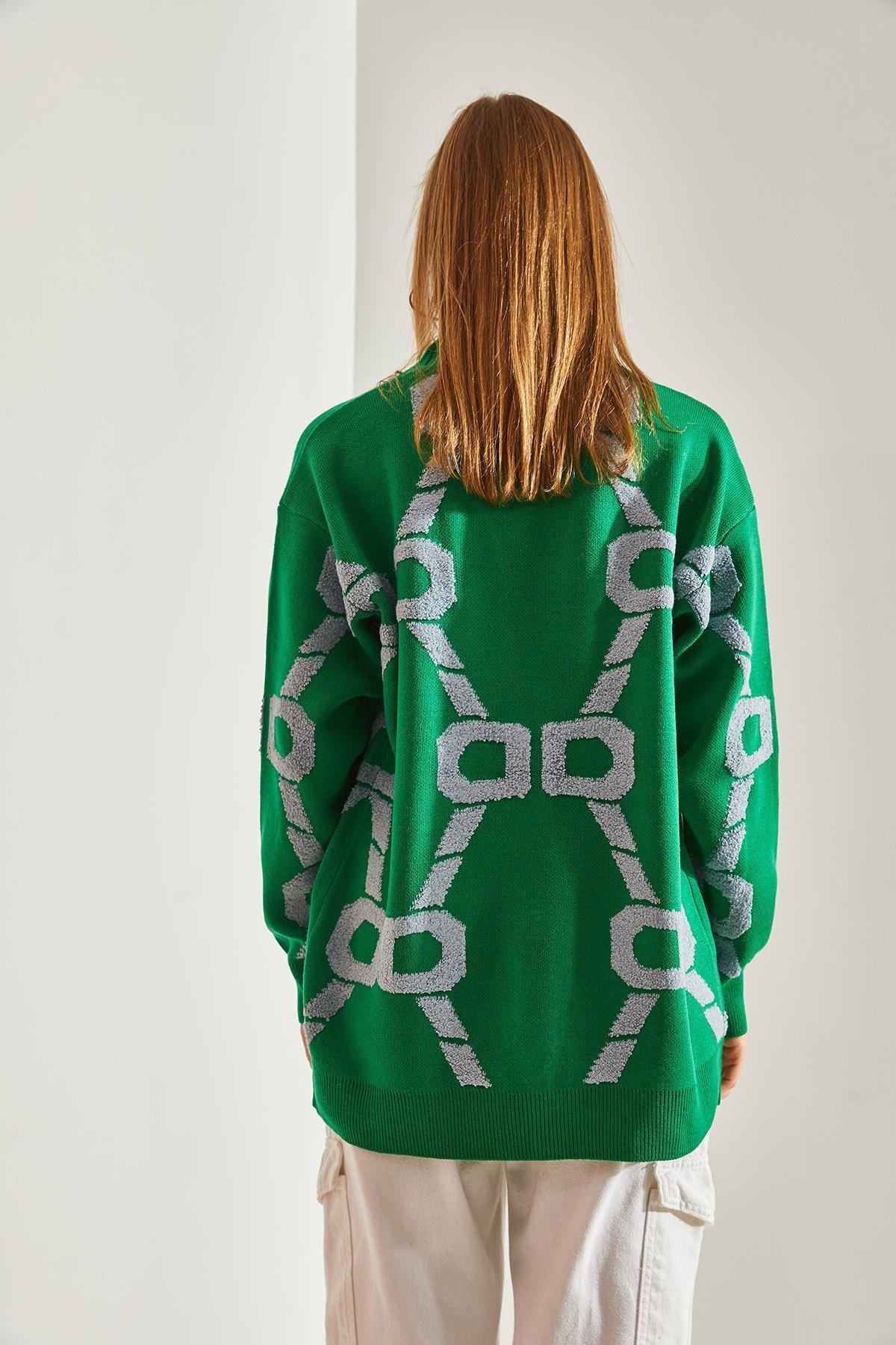 Green Floral Oversize Knitwear Cardigan, C101_5156, large image number 3