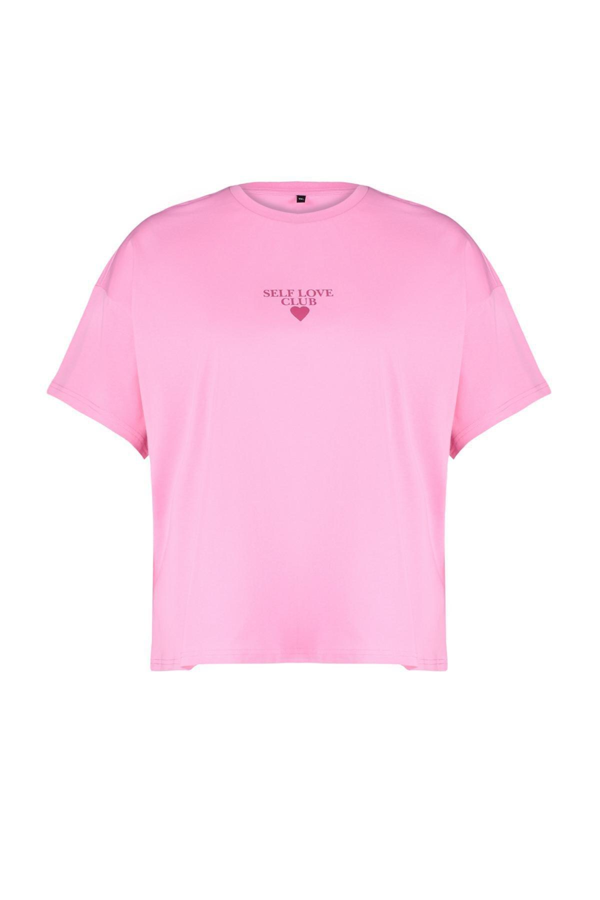 Pink Printed Oversize Knitted T-shirt TBBSS24BF00011, , medium