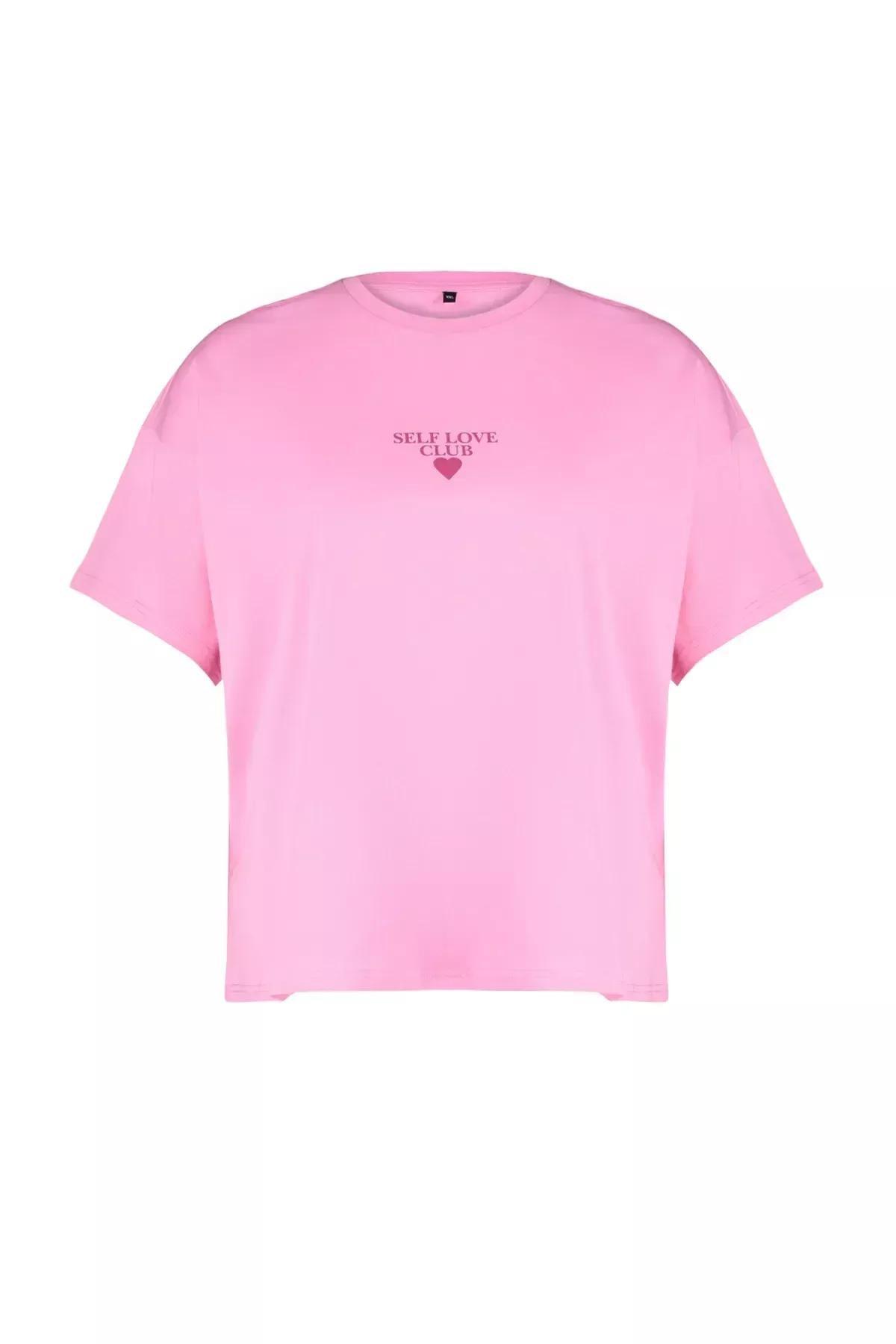 Pink Printed Oversize Knitted T-Shirt, , large image number 2