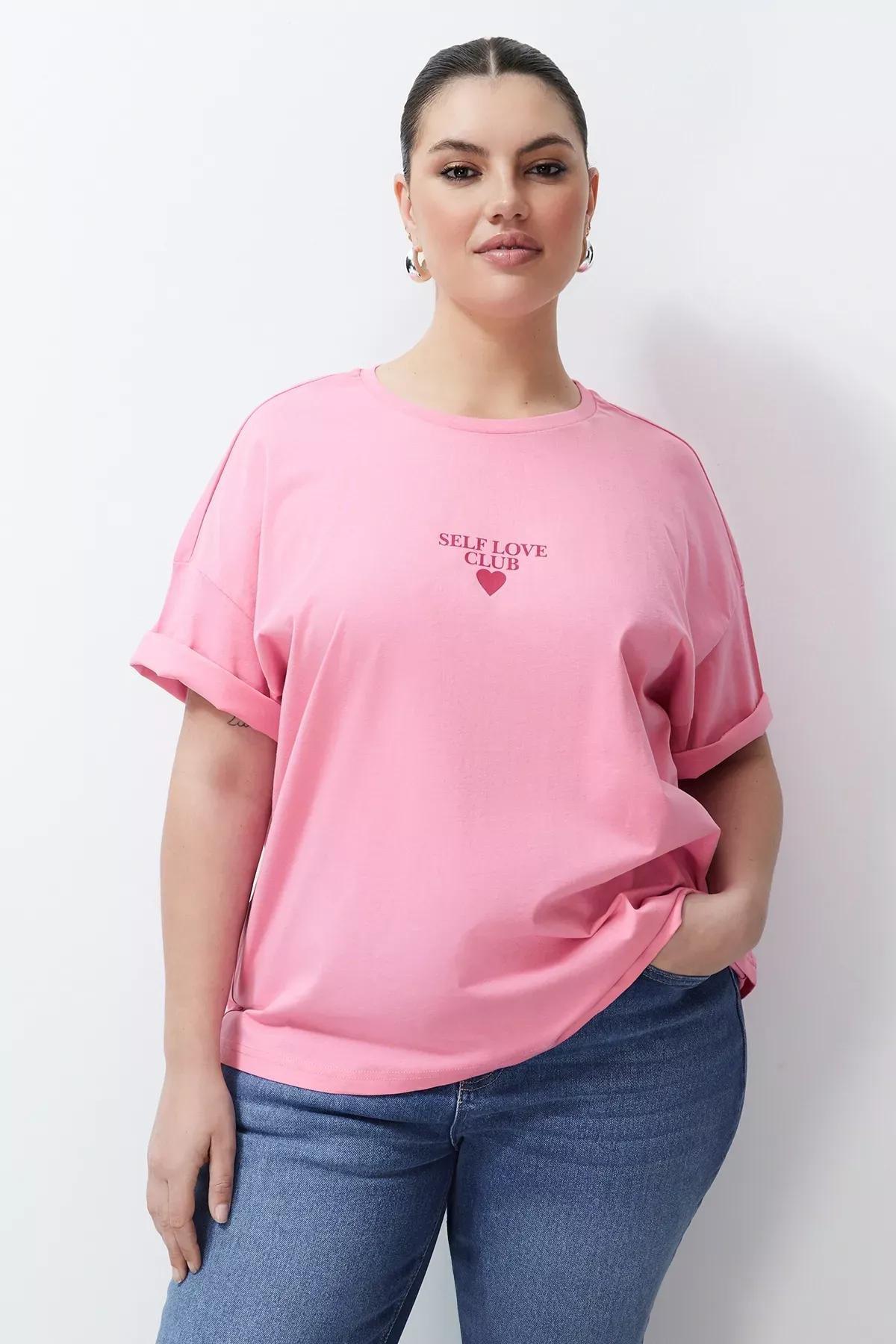 Pink Printed Oversize Knitted T-Shirt, , large image number 3