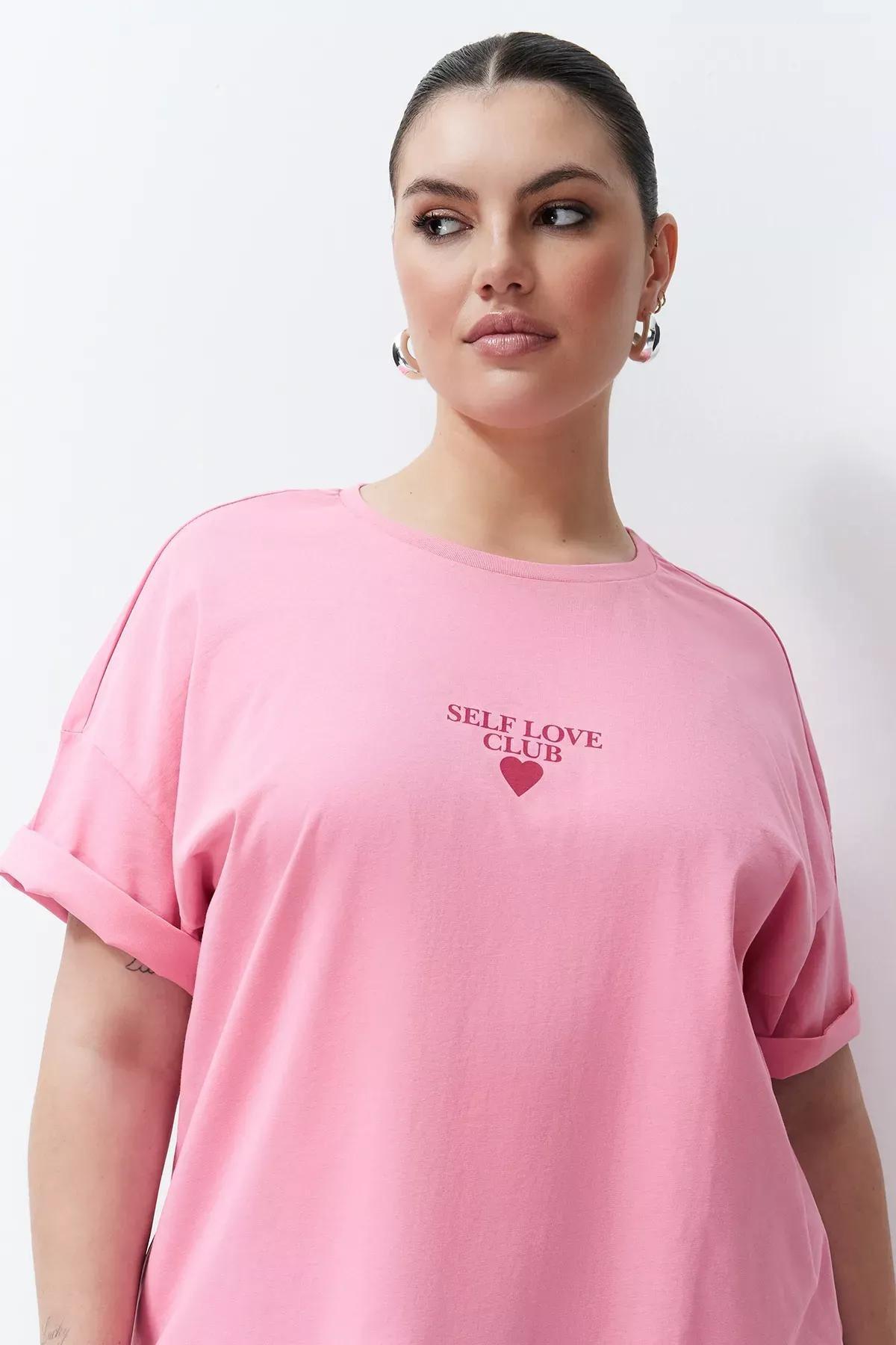 Pink Printed Oversize Knitted T-Shirt, , large image number 5