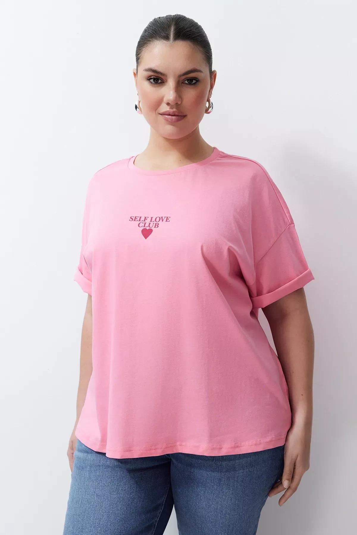Pink Printed Oversize Knitted T-Shirt, , large image number 6