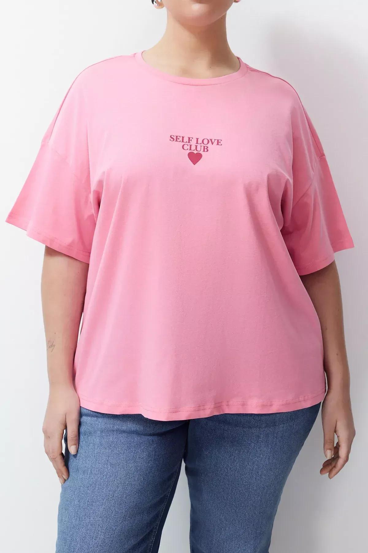 Pink Printed Oversize Knitted T-Shirt, , large image number 9