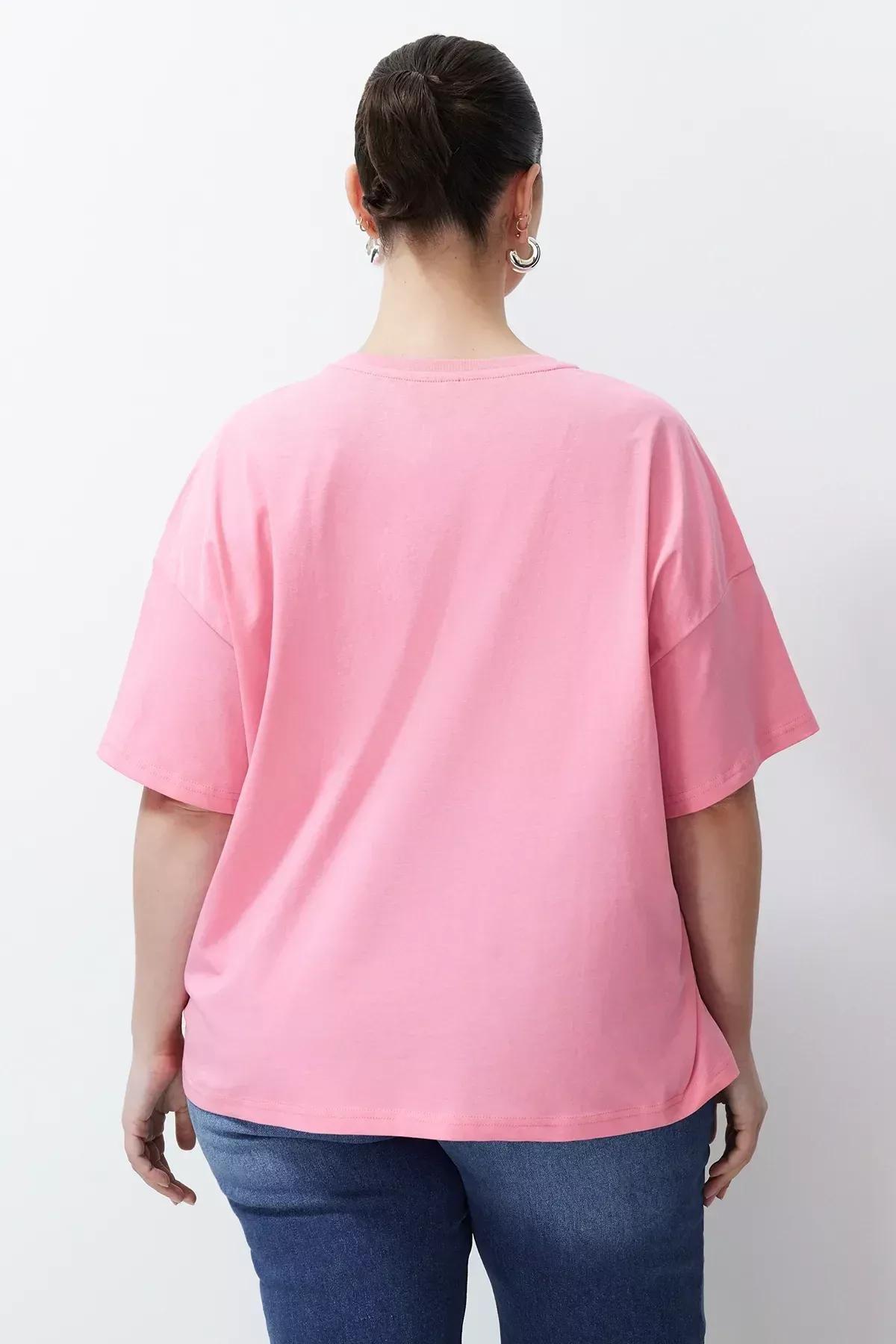Pink Printed Oversize Knitted T-Shirt, , large image number 12