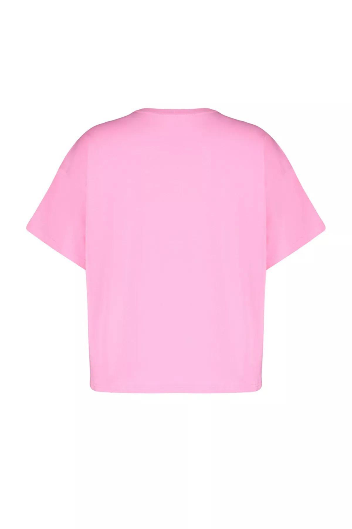 Pink Printed Oversize Knitted T-Shirt, , large image number 13