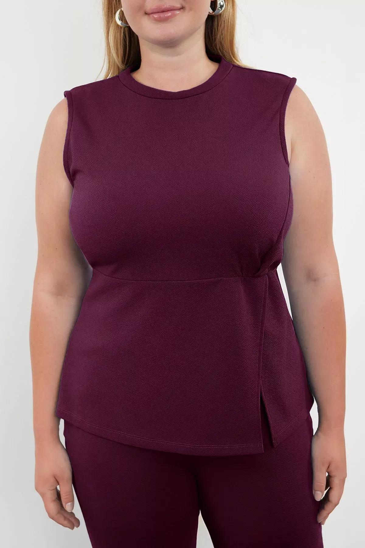 Purple Slit Detailed Knitted Co-Ord Set, Plum, large image number 3