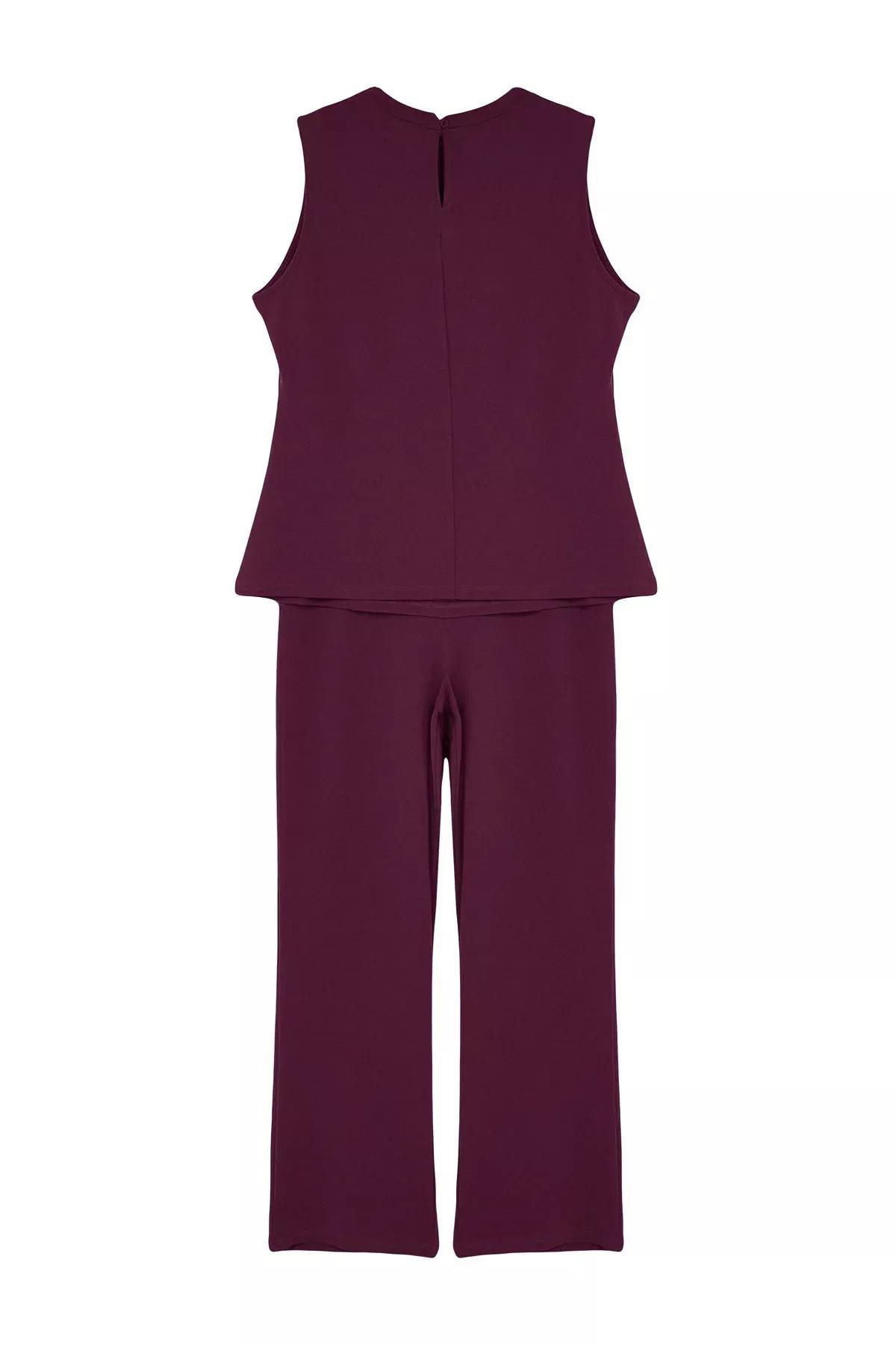 Purple Slit Detailed Knitted Co-Ord Set, Plum, large image number 5