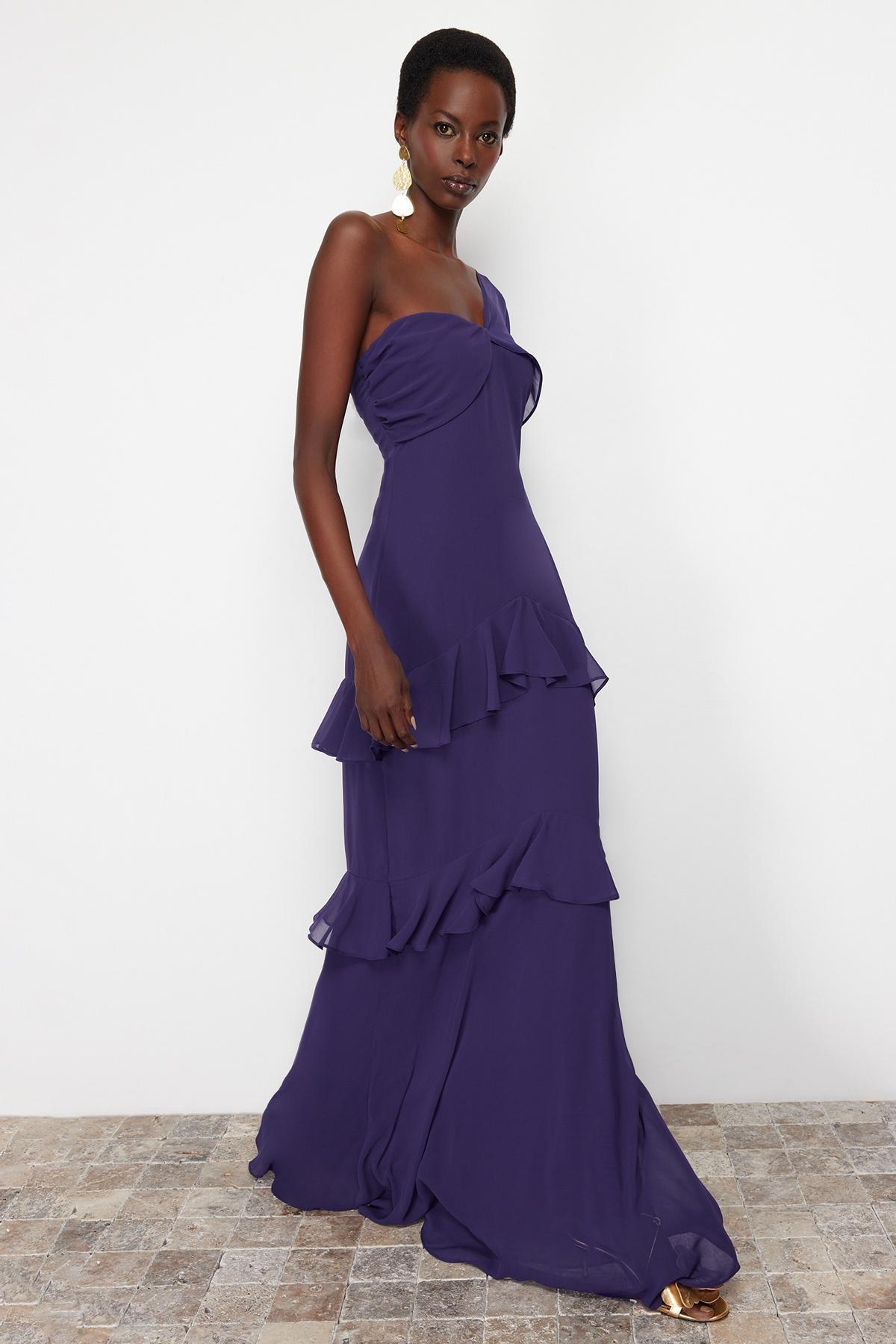 Purple Ruffle Chiffon Long Occasionwear Dress, Purple, large image number 2