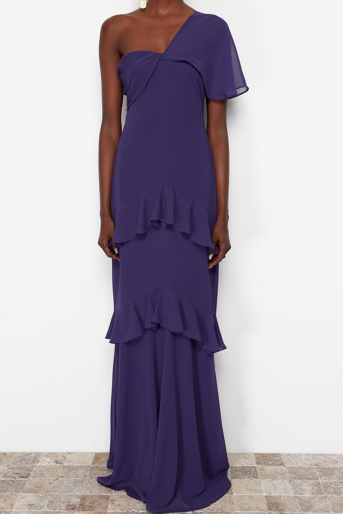 Purple Ruffle Chiffon Long Occasionwear Dress, Purple, large image number 3