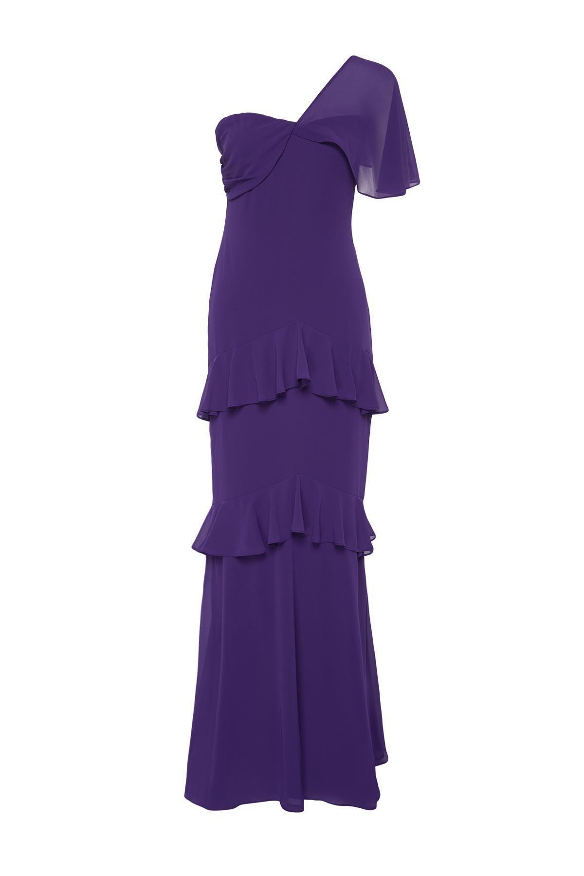 Purple Ruffle Chiffon Long Occasionwear Dress, Purple, large image number 5