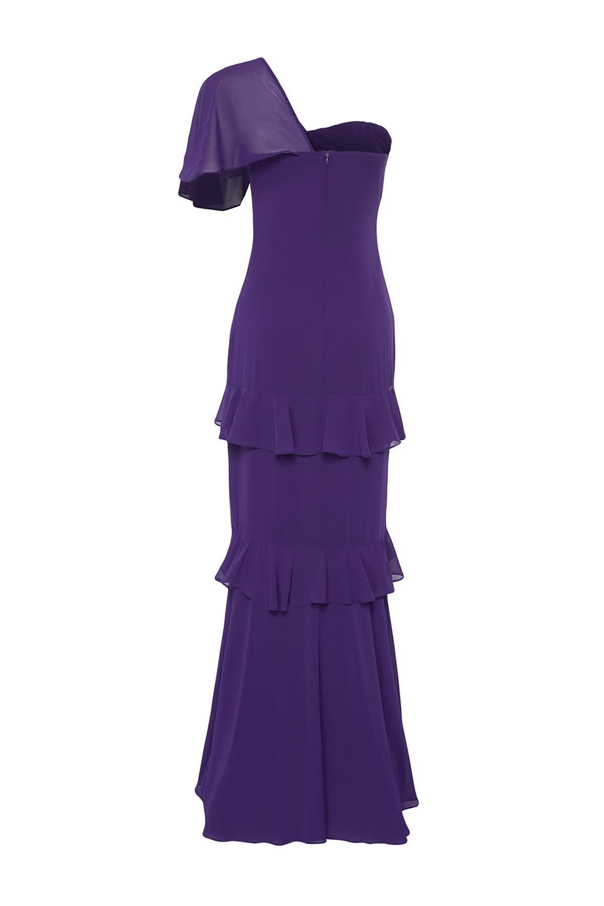 Purple Ruffle Chiffon Long Occasionwear Dress, Purple, large image number 6