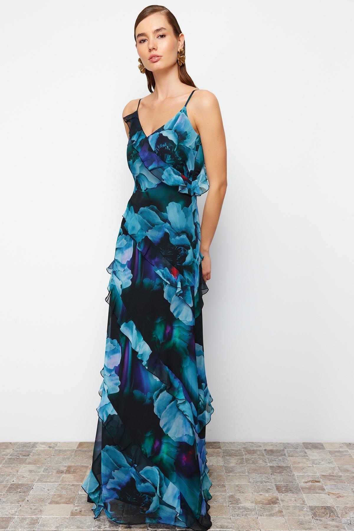 Multicolour Frilly Long Occasionwear Dress, , large image number 4
