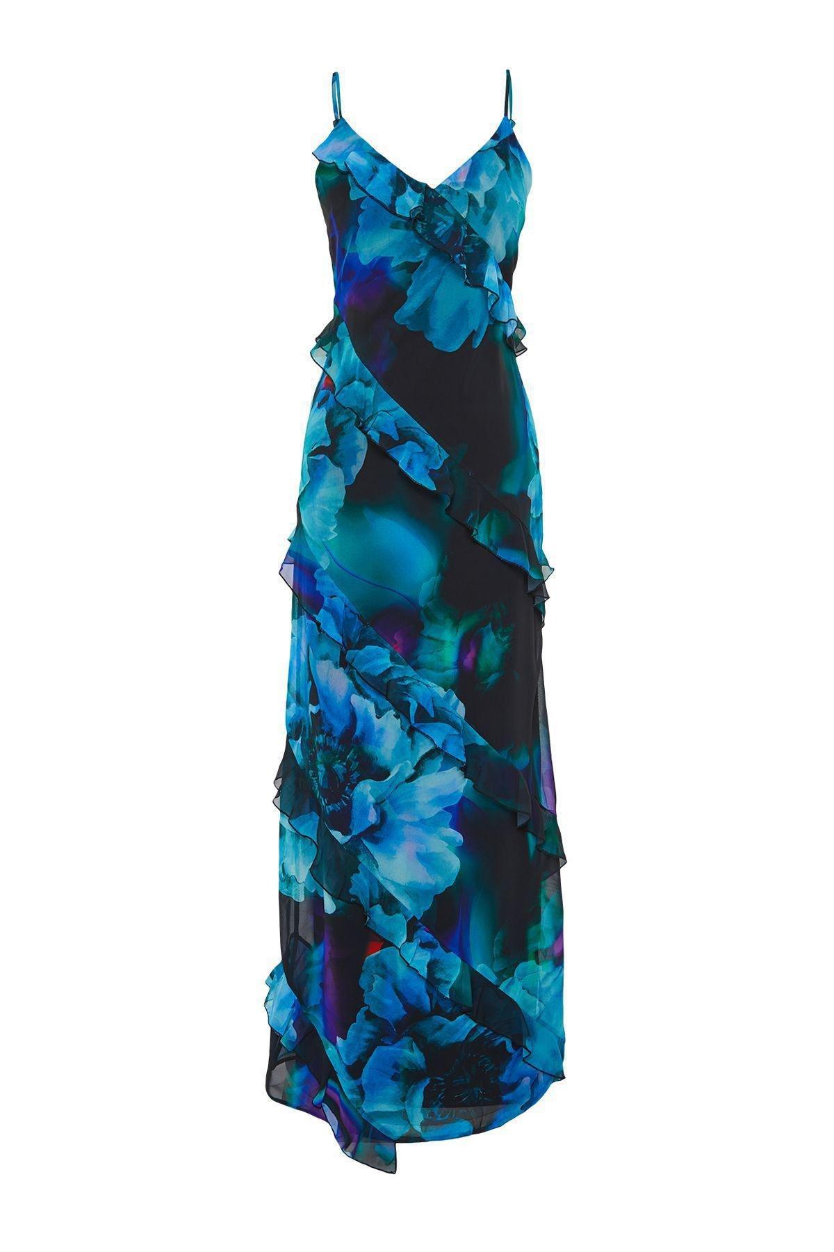 Multicolour Frilly Long Occasionwear Dress, , large image number 5