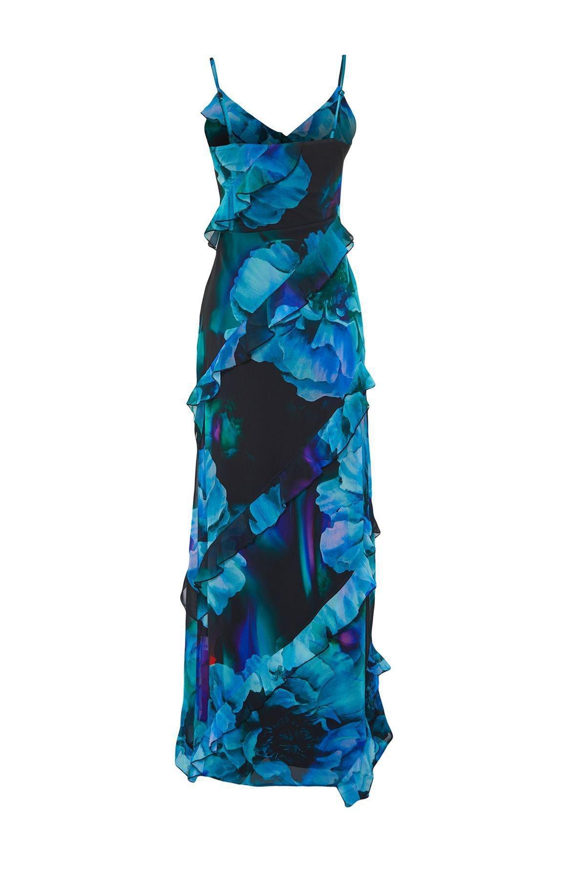 Multicolour Frilly Long Occasionwear Dress, , large image number 6