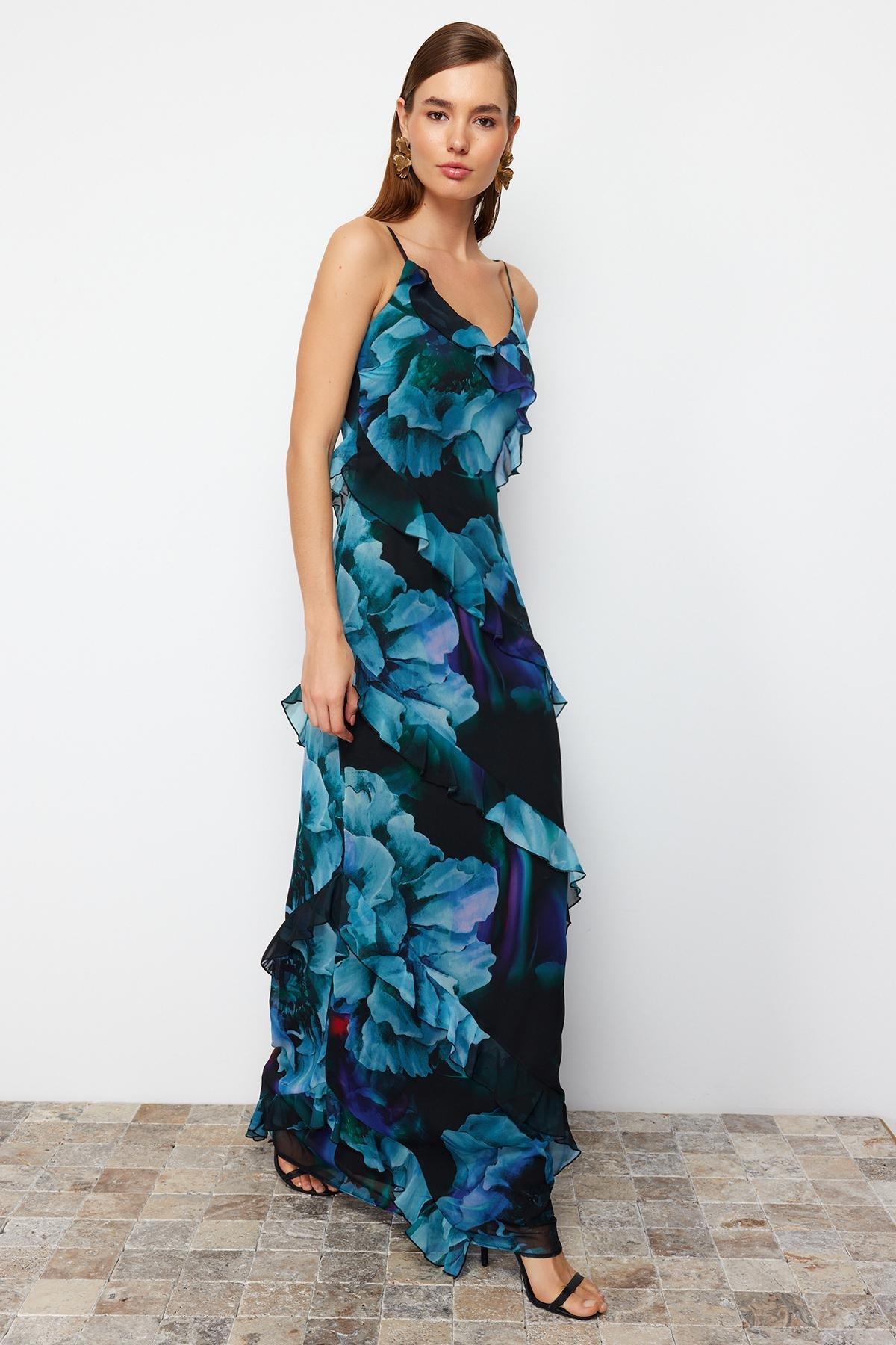 Multicolour Frilly Long Occasionwear Dress, , large image number 7