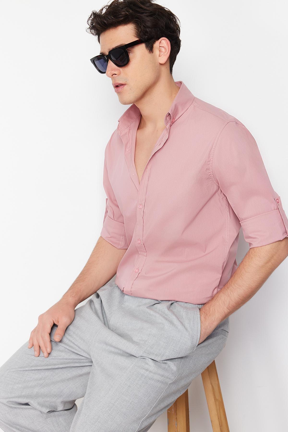 Dusty Rose Slim Fit Shirt with Epaulets on Sleeves TMNSS24GO00046, single, , large image number 0