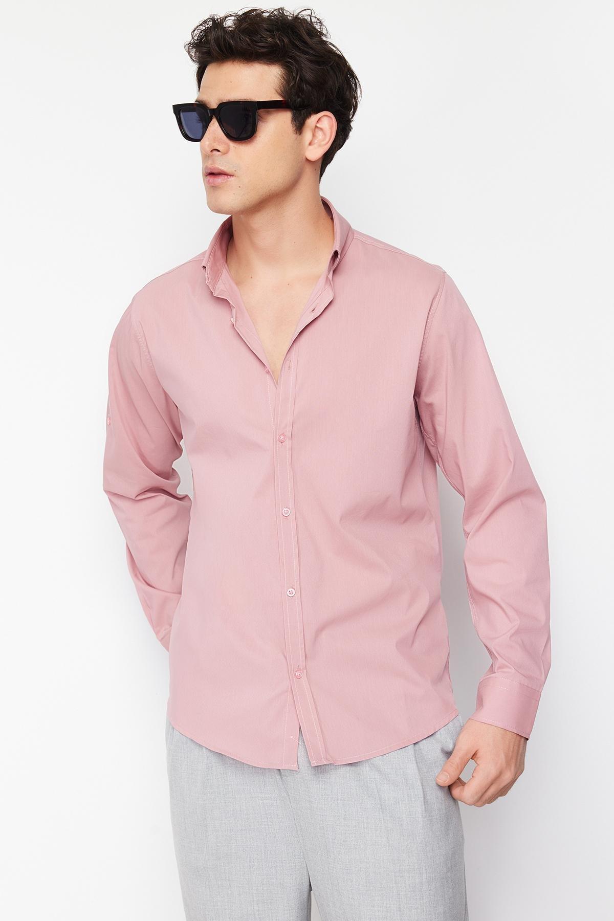 Dusty Rose Slim Fit Shirt with Epaulets on Sleeves TMNSS24GO00046, single, , large image number 1