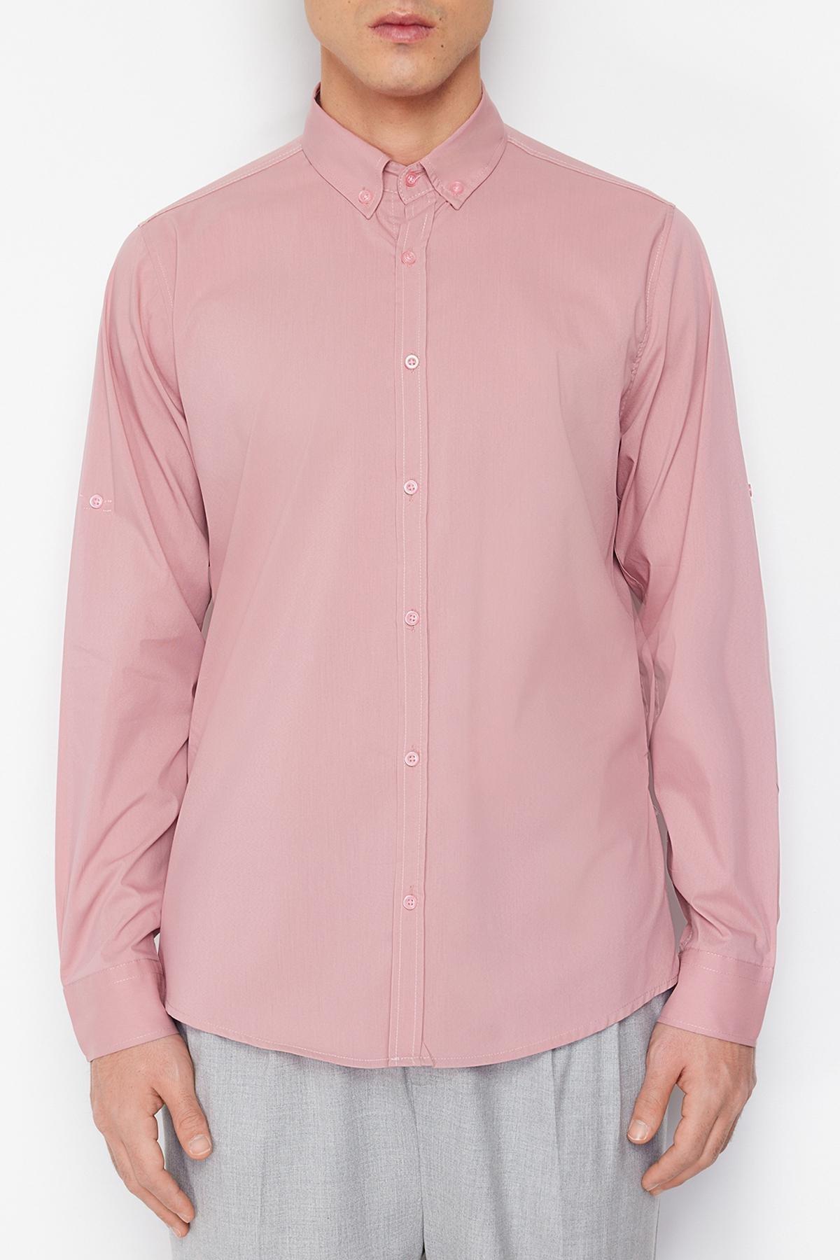 Dusty Rose Slim Fit Shirt with Epaulets on Sleeves TMNSS24GO00046, single, , large image number 3