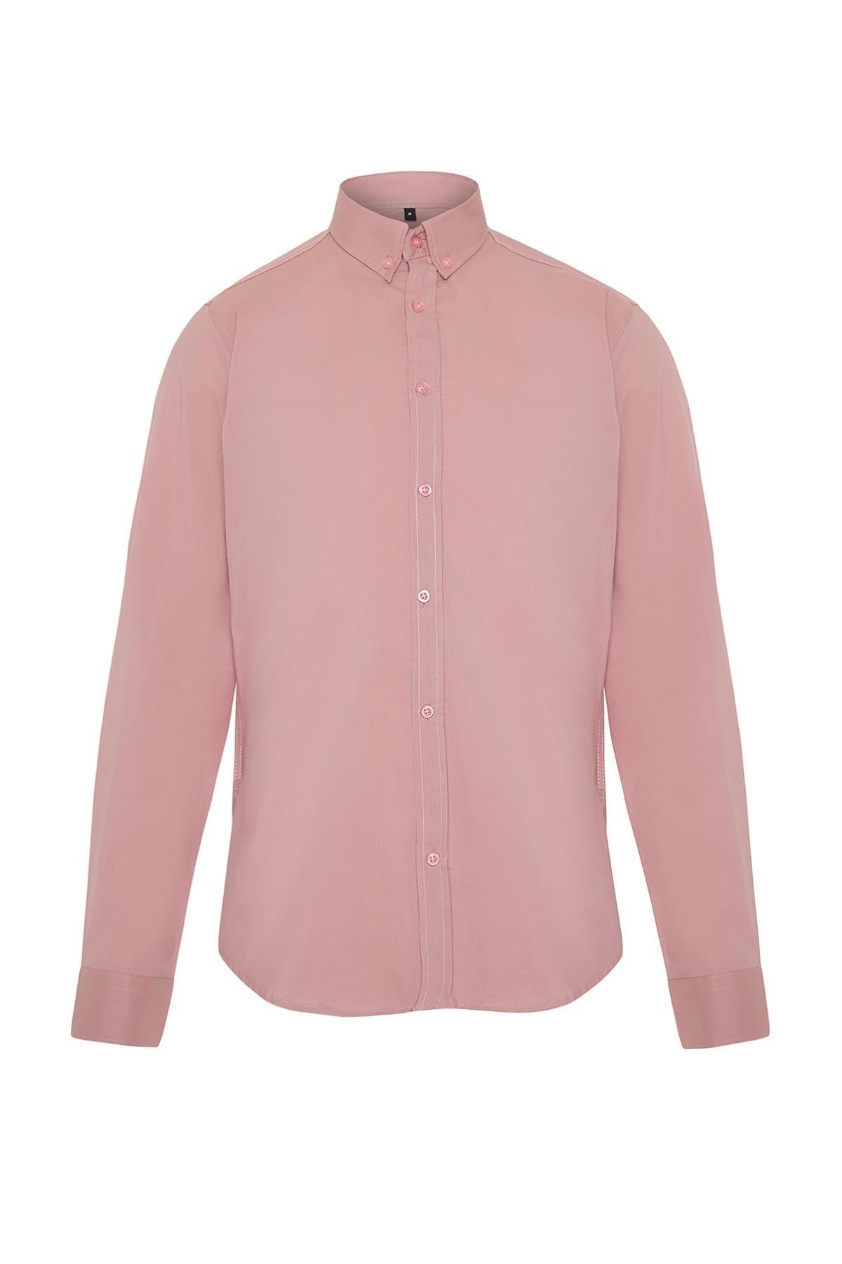 Dusty Rose Slim Fit Shirt with Epaulets on Sleeves TMNSS24GO00046, single, , large image number 5