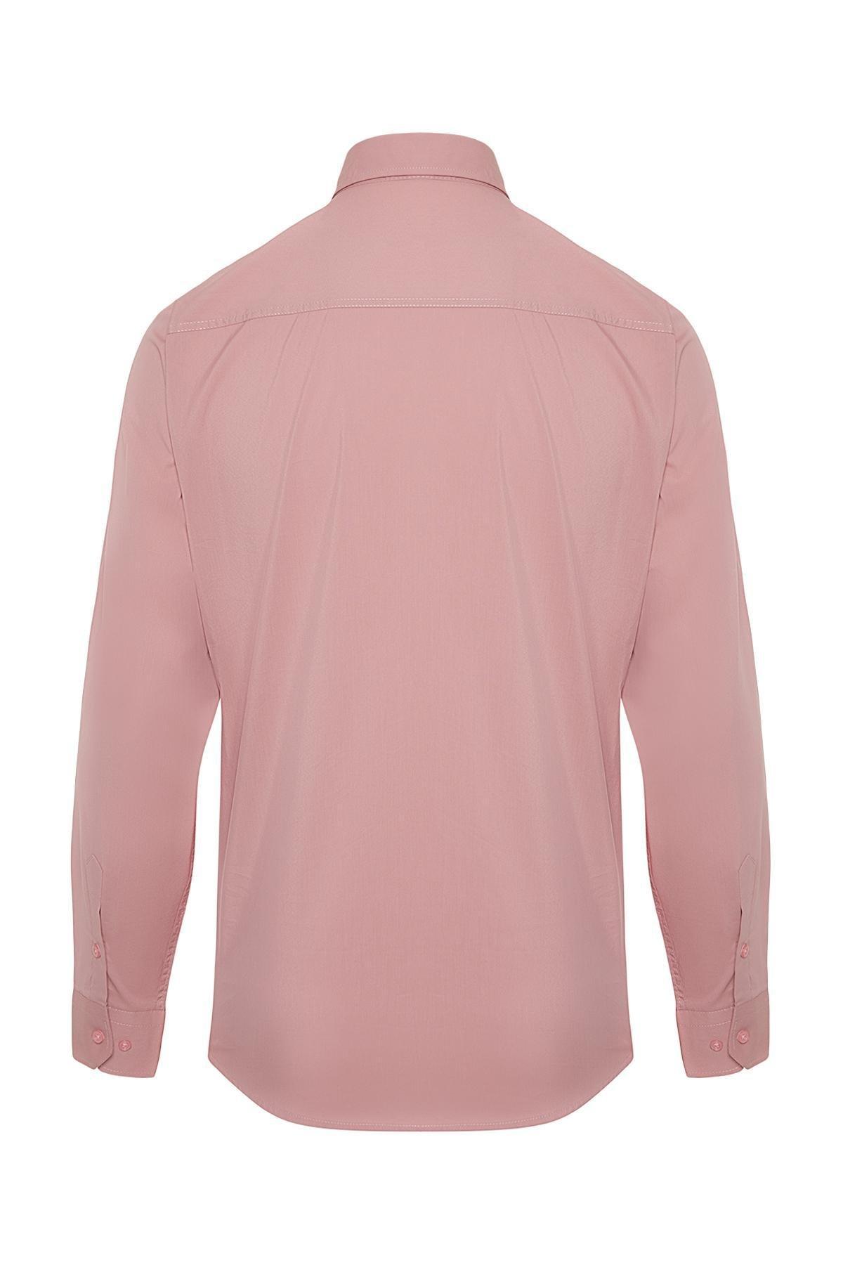 Dusty Rose Slim Fit Shirt with Epaulets on Sleeves TMNSS24GO00046, single, , large image number 6