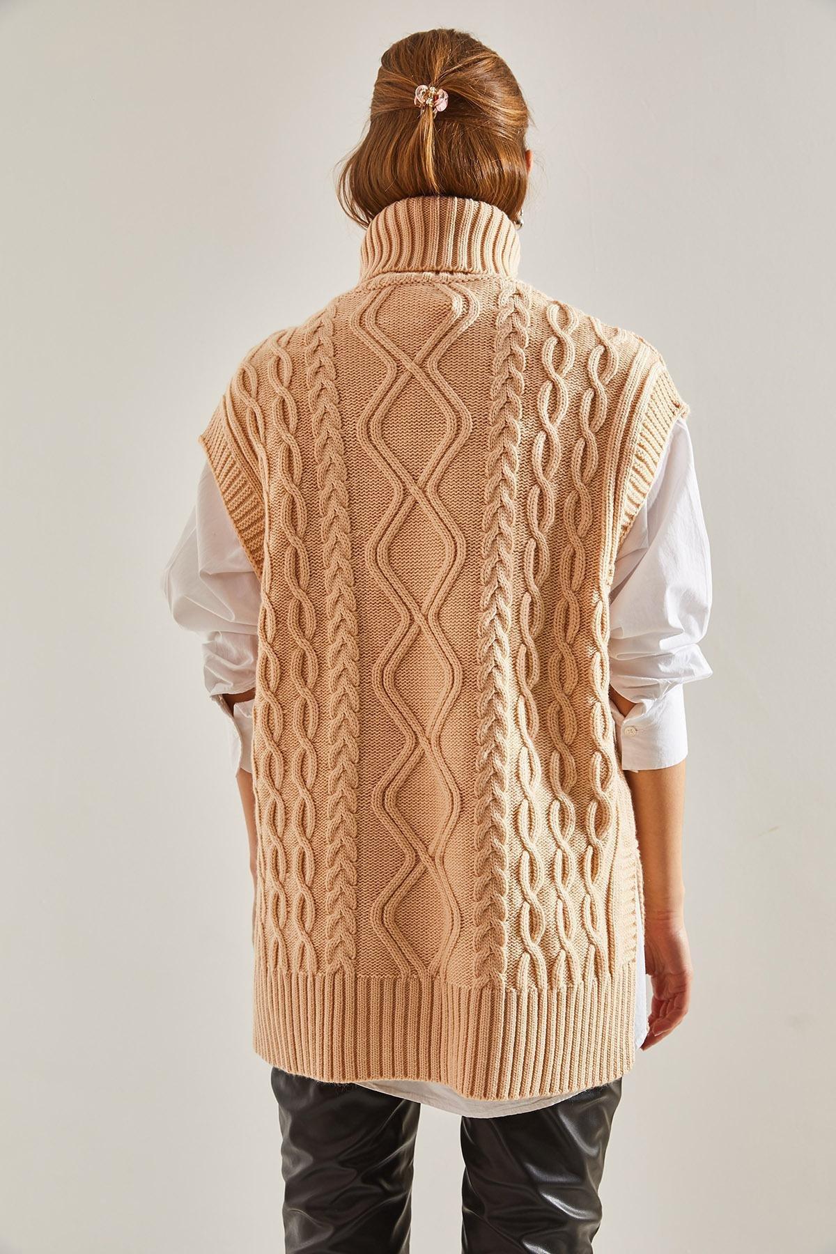Cream Turtleneck Hair Braided Knitwear Sweater, Cream, large image number 6