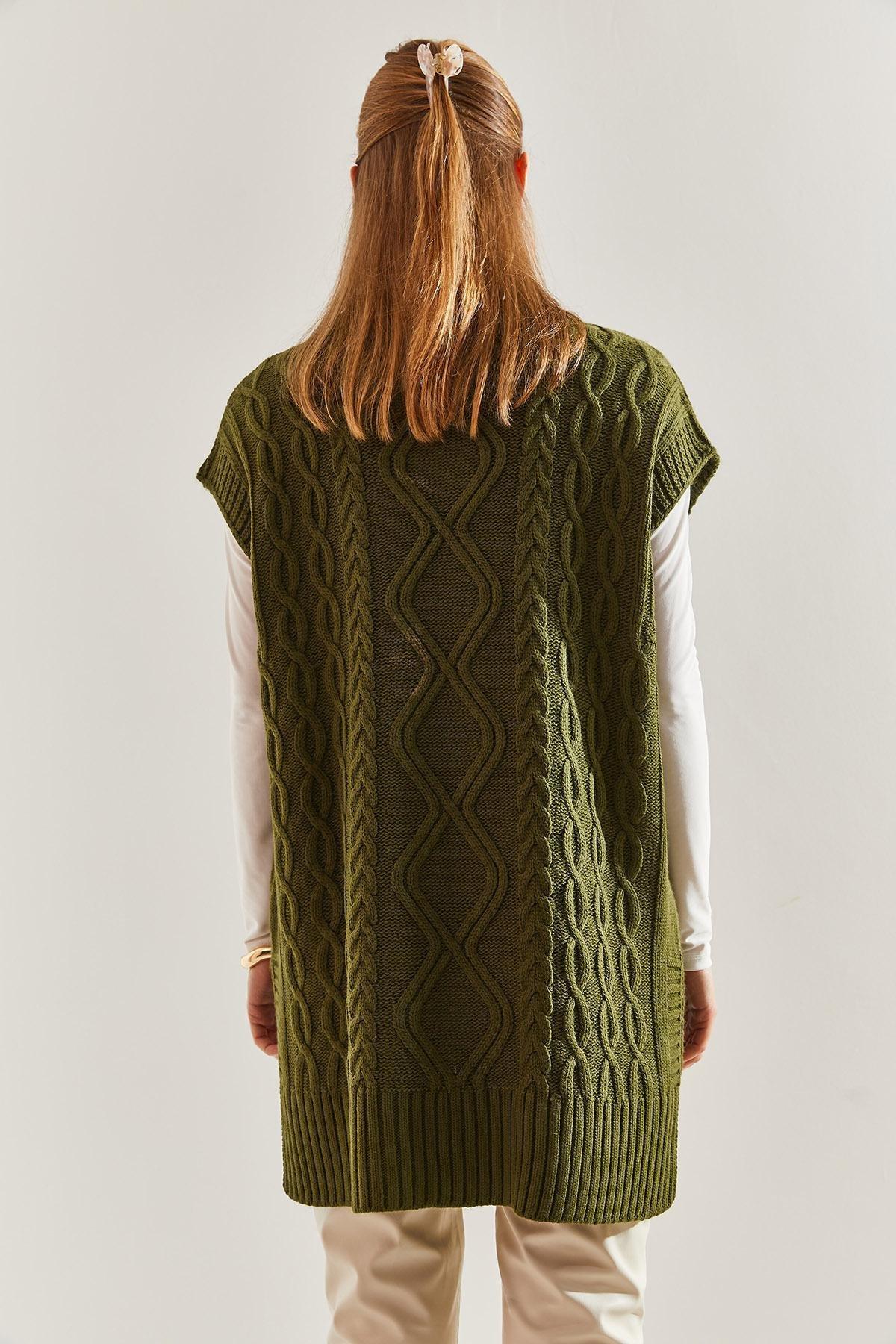 Khaki Turtleneck Hair Braided Knitwear Sweater, Khaki, large image number 1