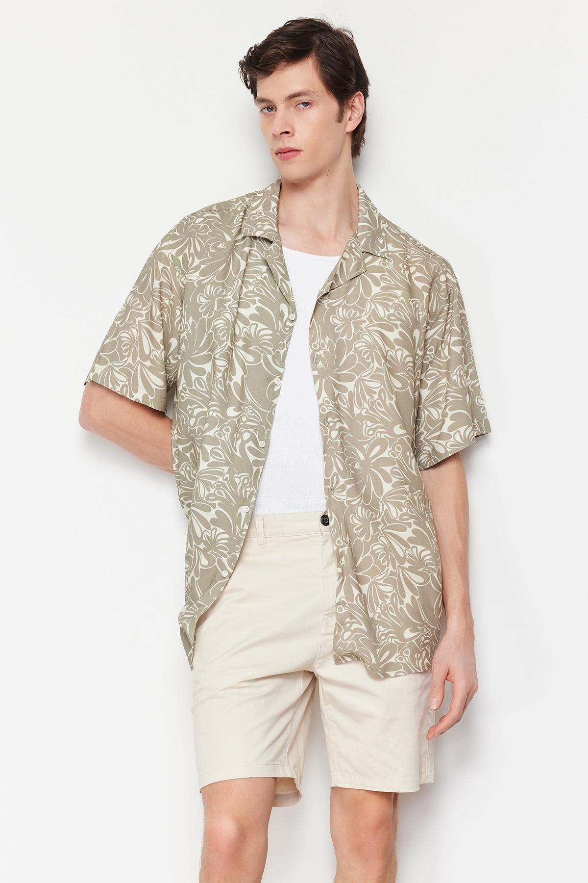 Beige Oversized Floral Patterned Shirt, , large image number 1