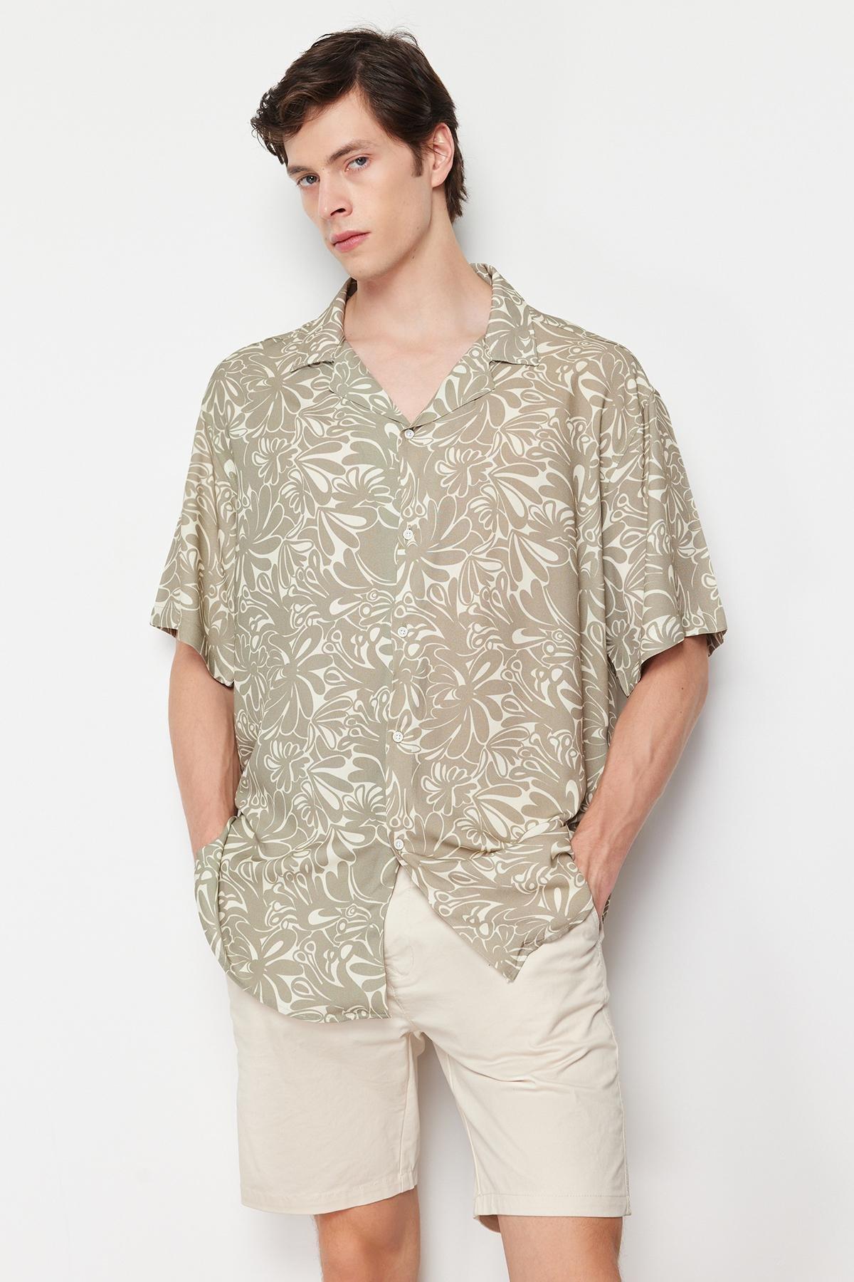 Beige Oversized Floral Patterned Shirt, , large image number 2