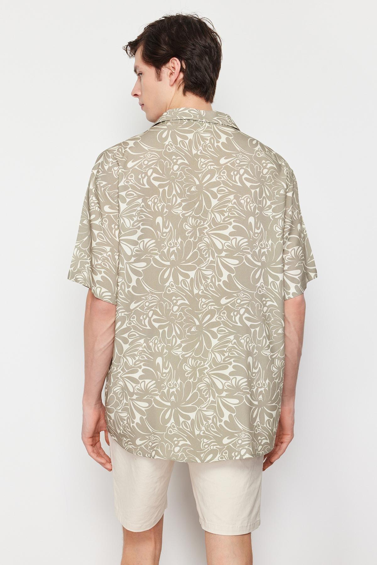 Beige Oversized Floral Patterned Shirt, , large image number 4