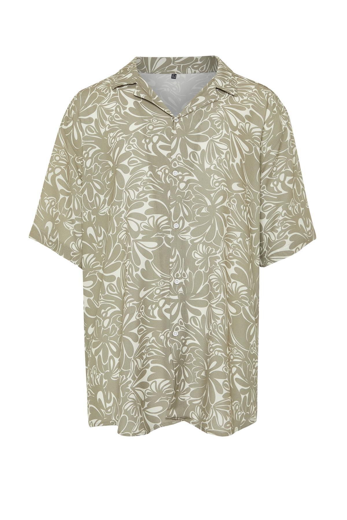 Beige Oversized Floral Patterned Shirt, , large image number 5