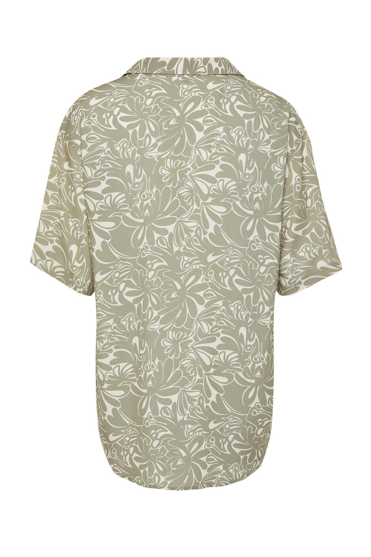 Beige Oversized Floral Patterned Shirt, , large image number 6