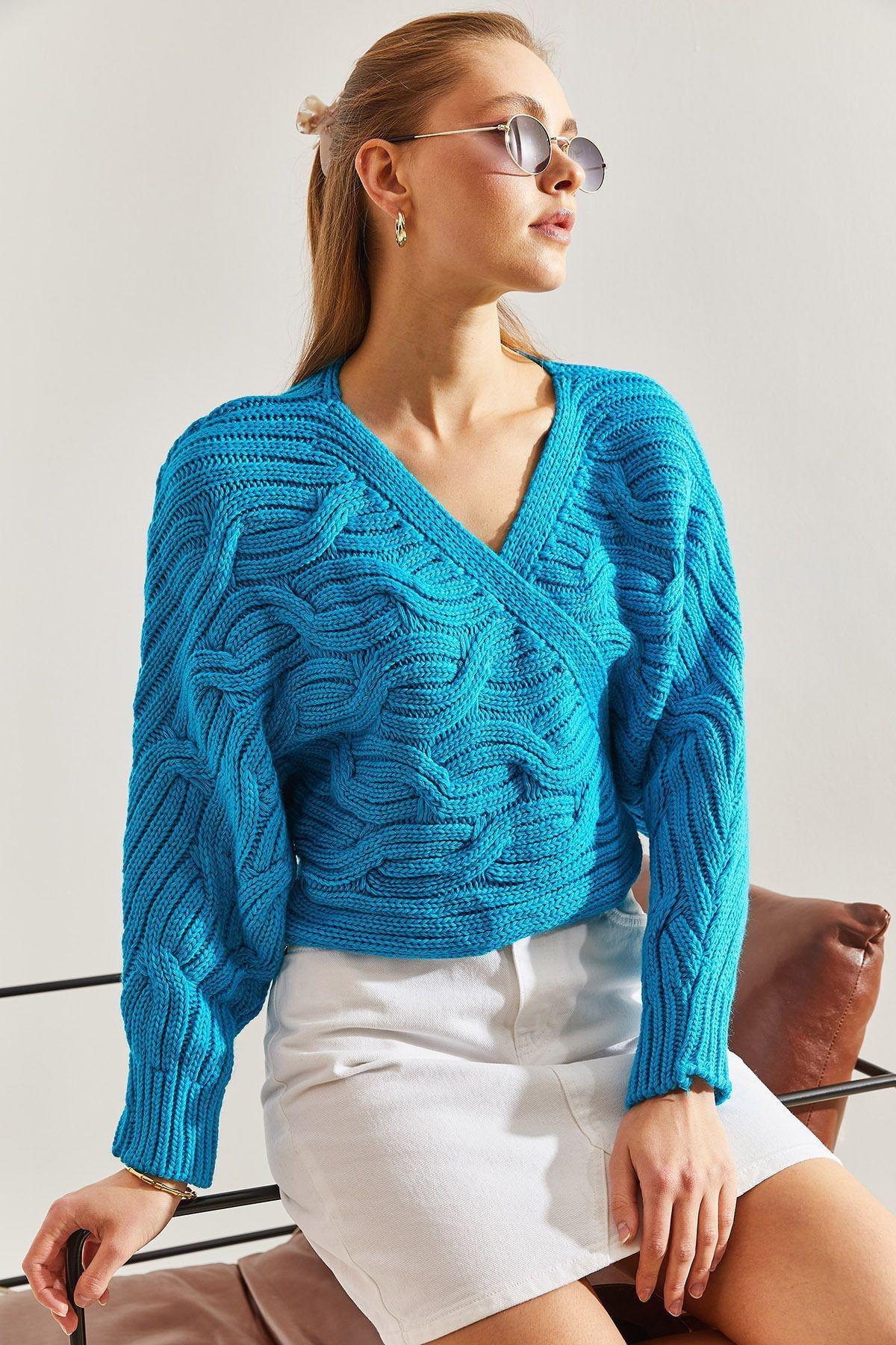 Blue Braided Tie Knitted Cardigan, C101_5726, large image number 3
