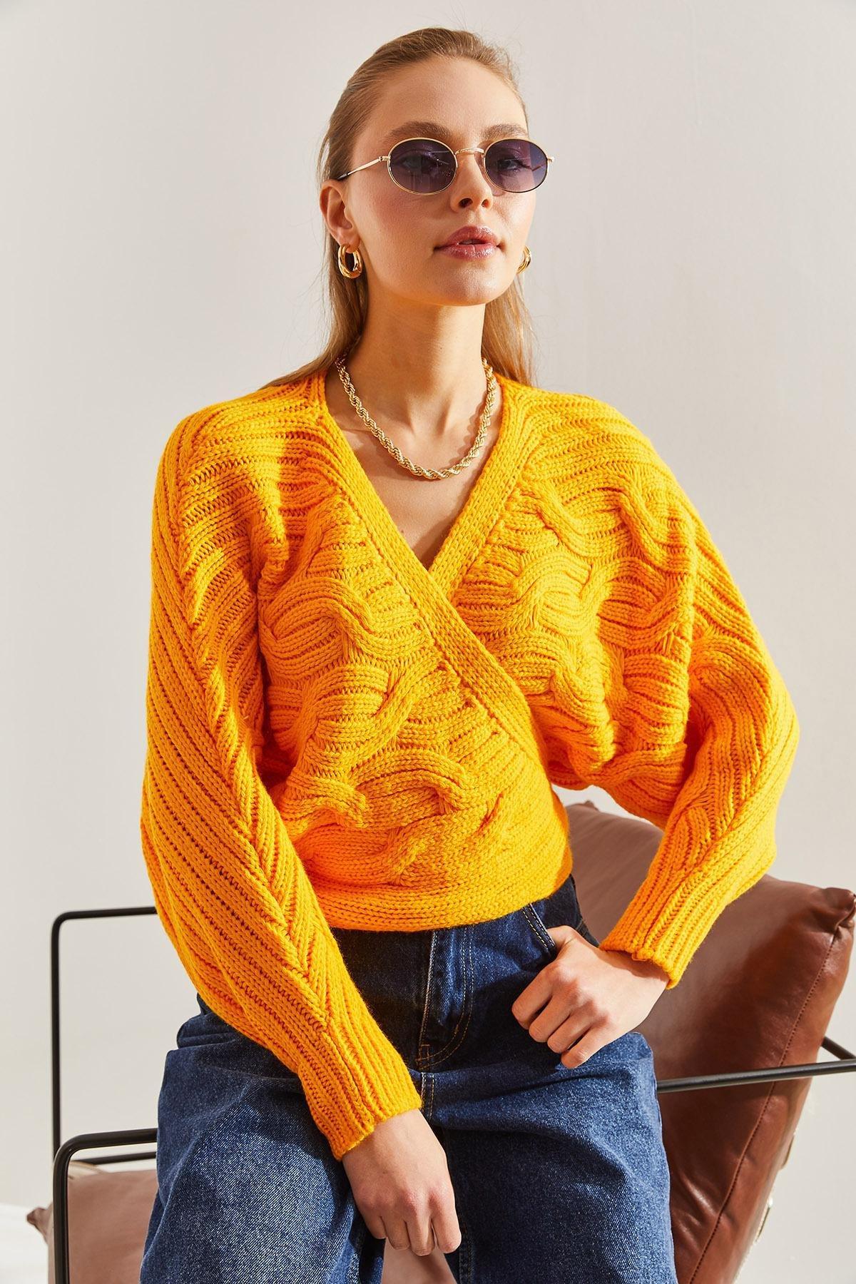 Yellow Braided Tie Knitwear Cardigan, Yellow, large image number 1