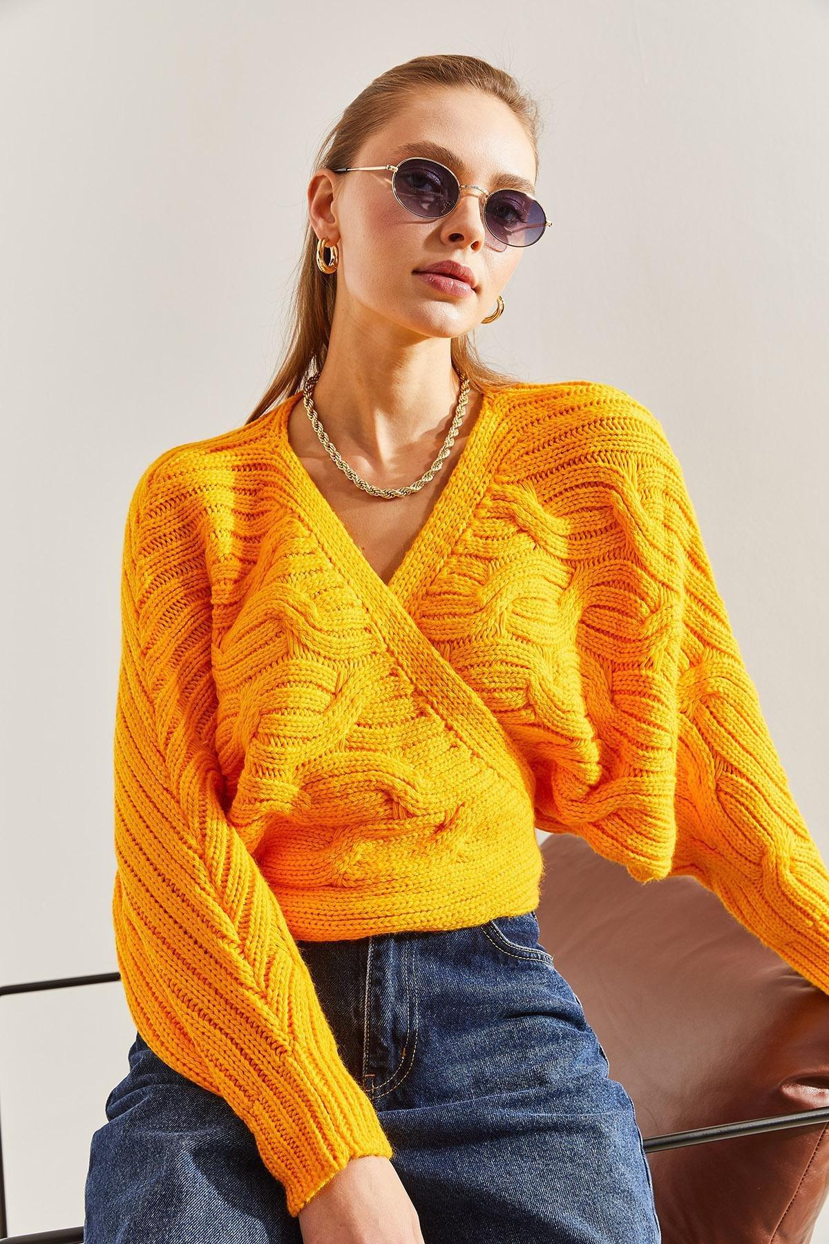 Yellow Braided Tie Knitwear Cardigan, Yellow, large image number 3