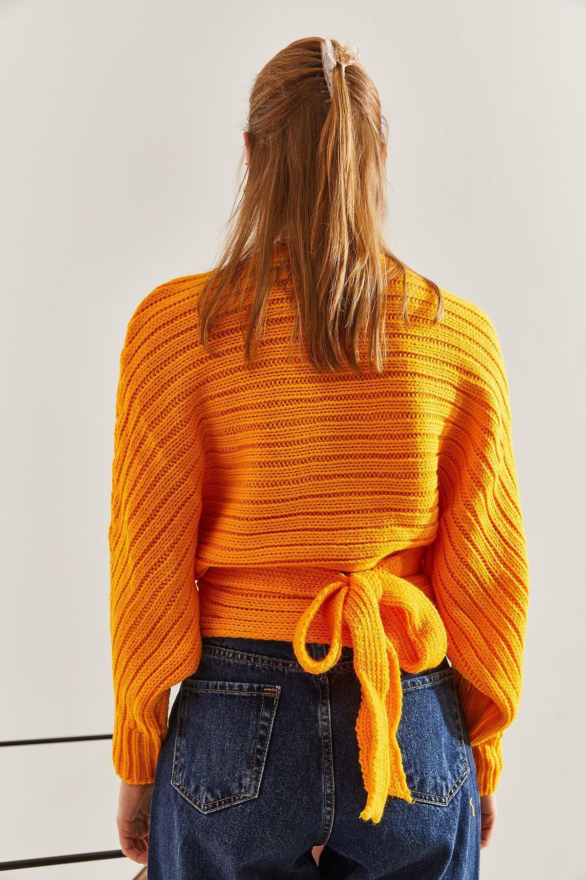 Yellow Braided Tie Knitwear Cardigan, Yellow, large image number 4