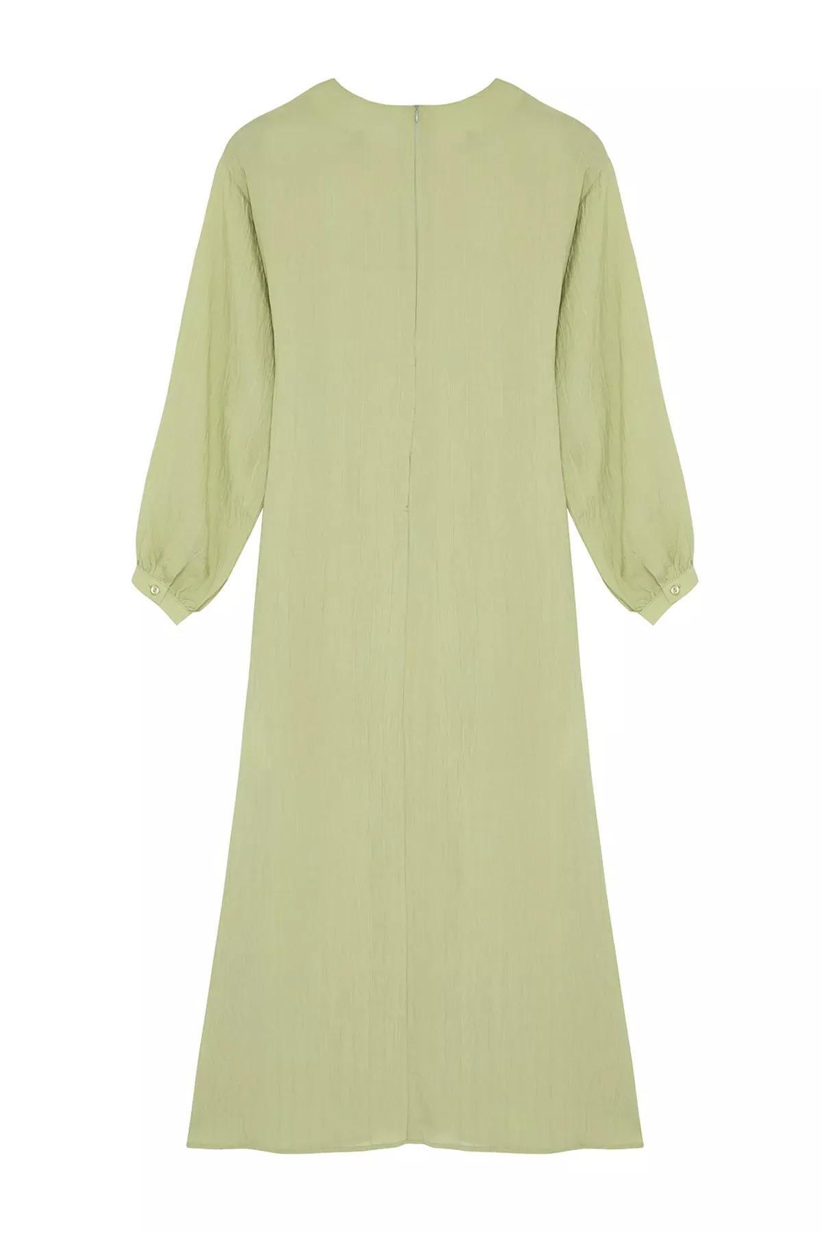 Green Tie Front Unlined Dress, Khaki, large image number 6