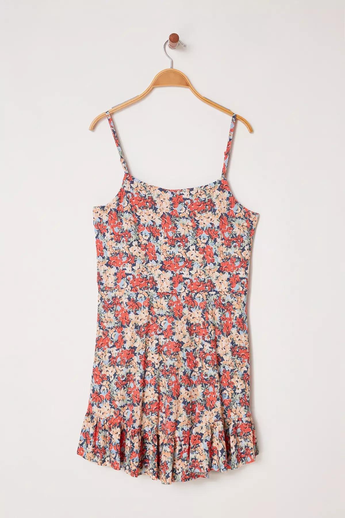 Red Striped Flounce Mini Knitted Jumpsuit, , large image number 4