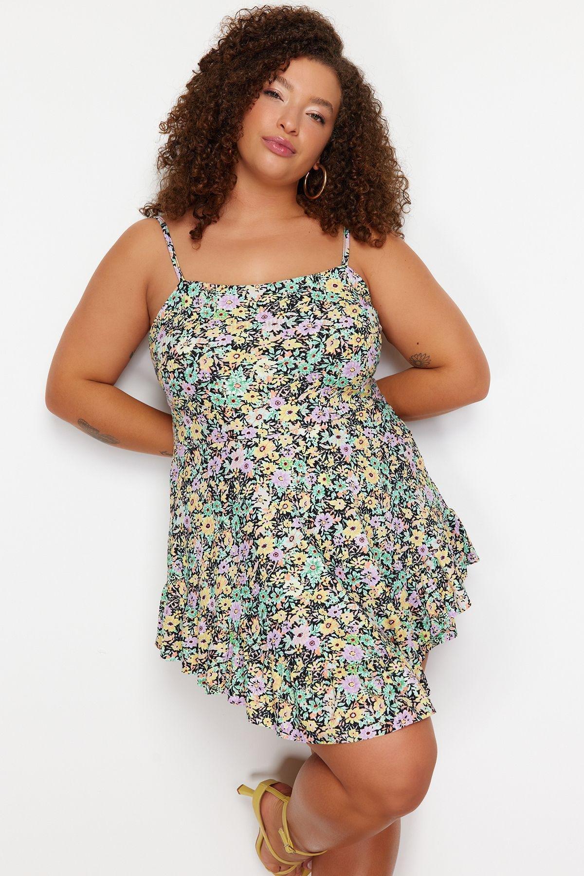 Multicolour Strappy Flounced Mini Knitted Jumpsuit, , large image number 3