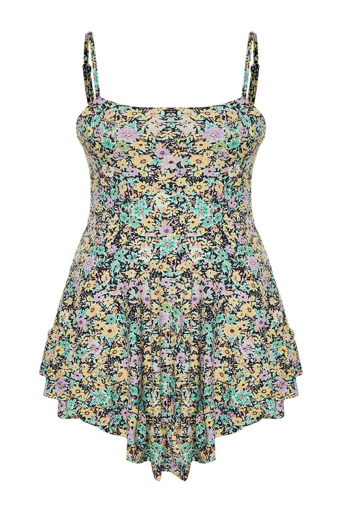 Multicolour Strappy Flounced Mini Knitted Jumpsuit, , large image number 5
