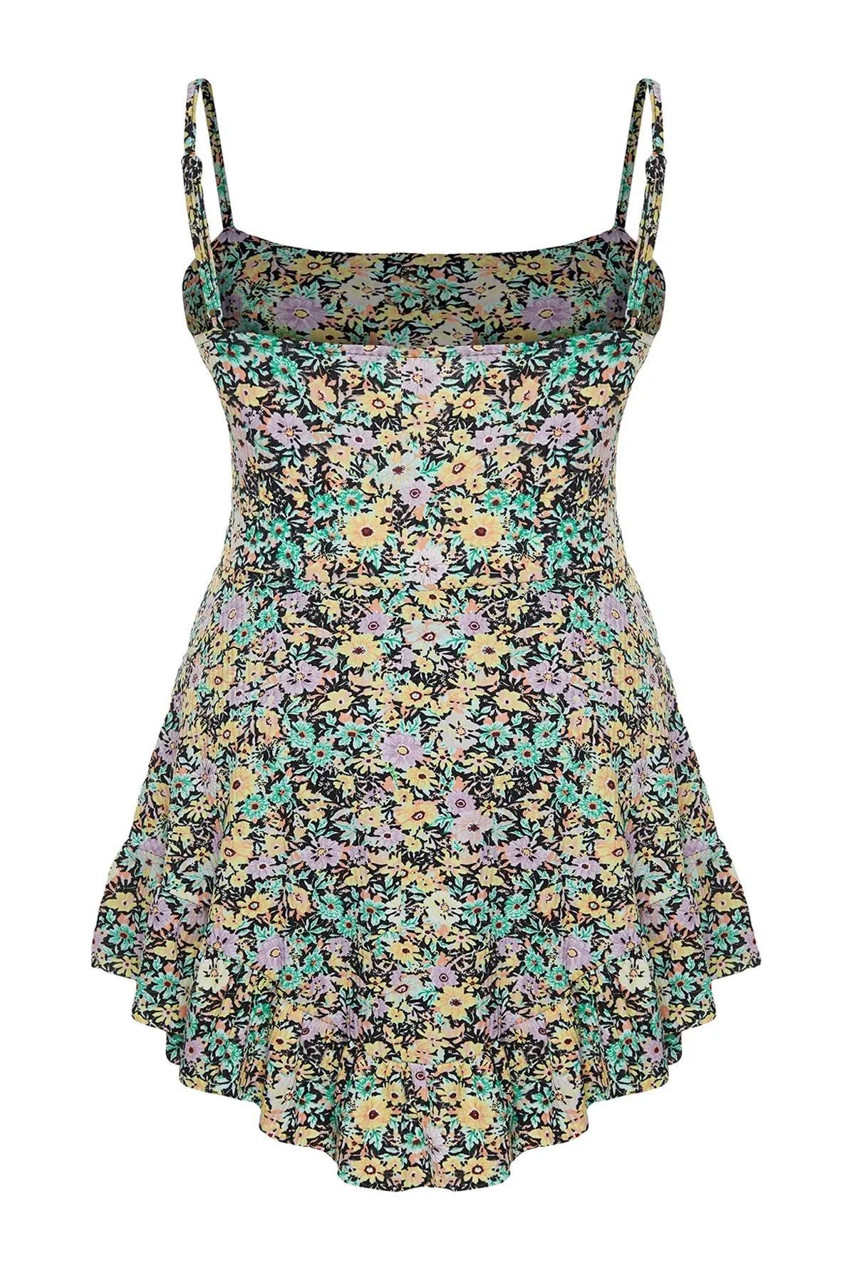 Multicolour Strappy Flounced Mini Knitted Jumpsuit, , large image number 6