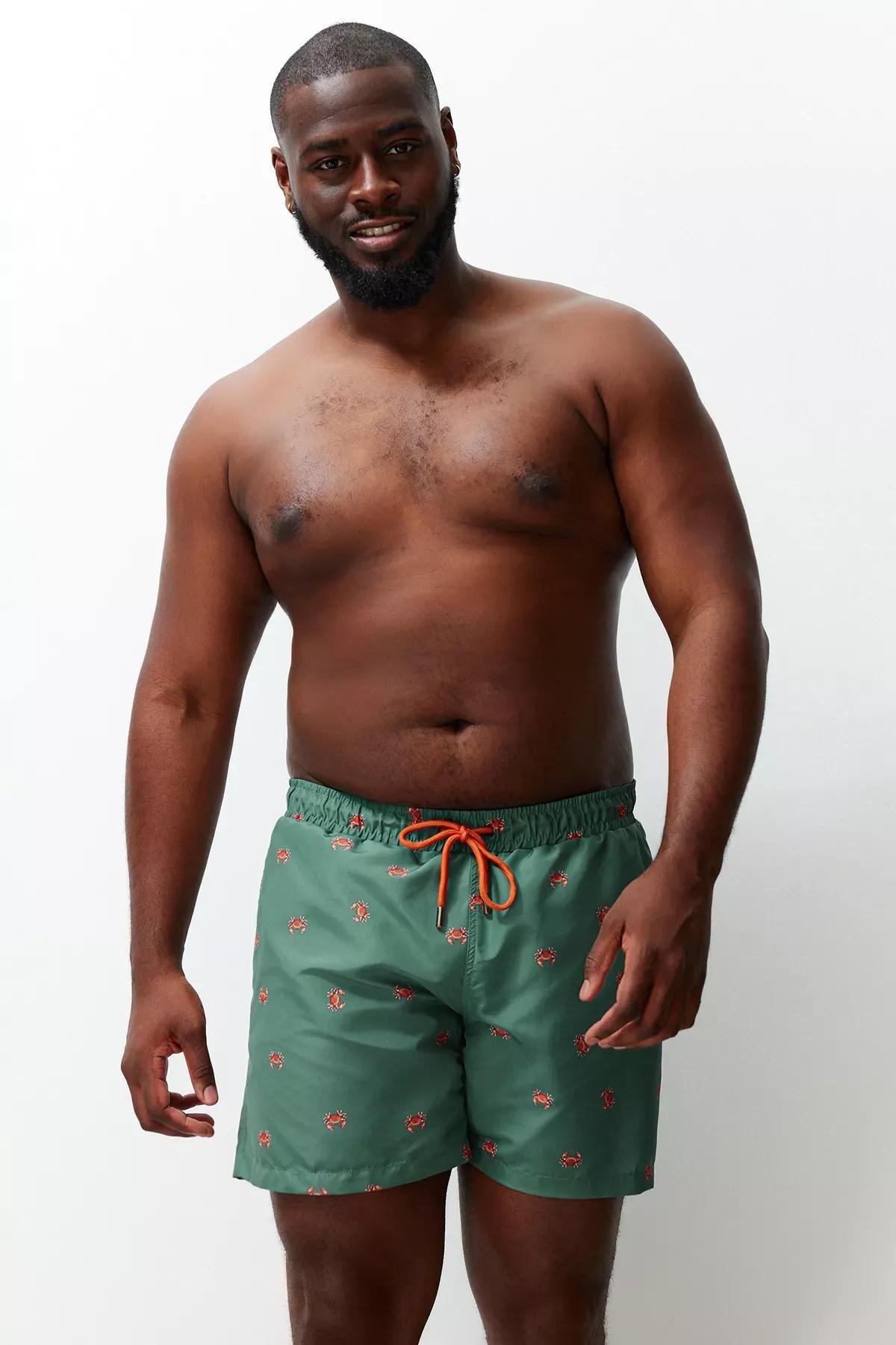 Khaki Crab Print Plus Size Shorts, Khaki, medium