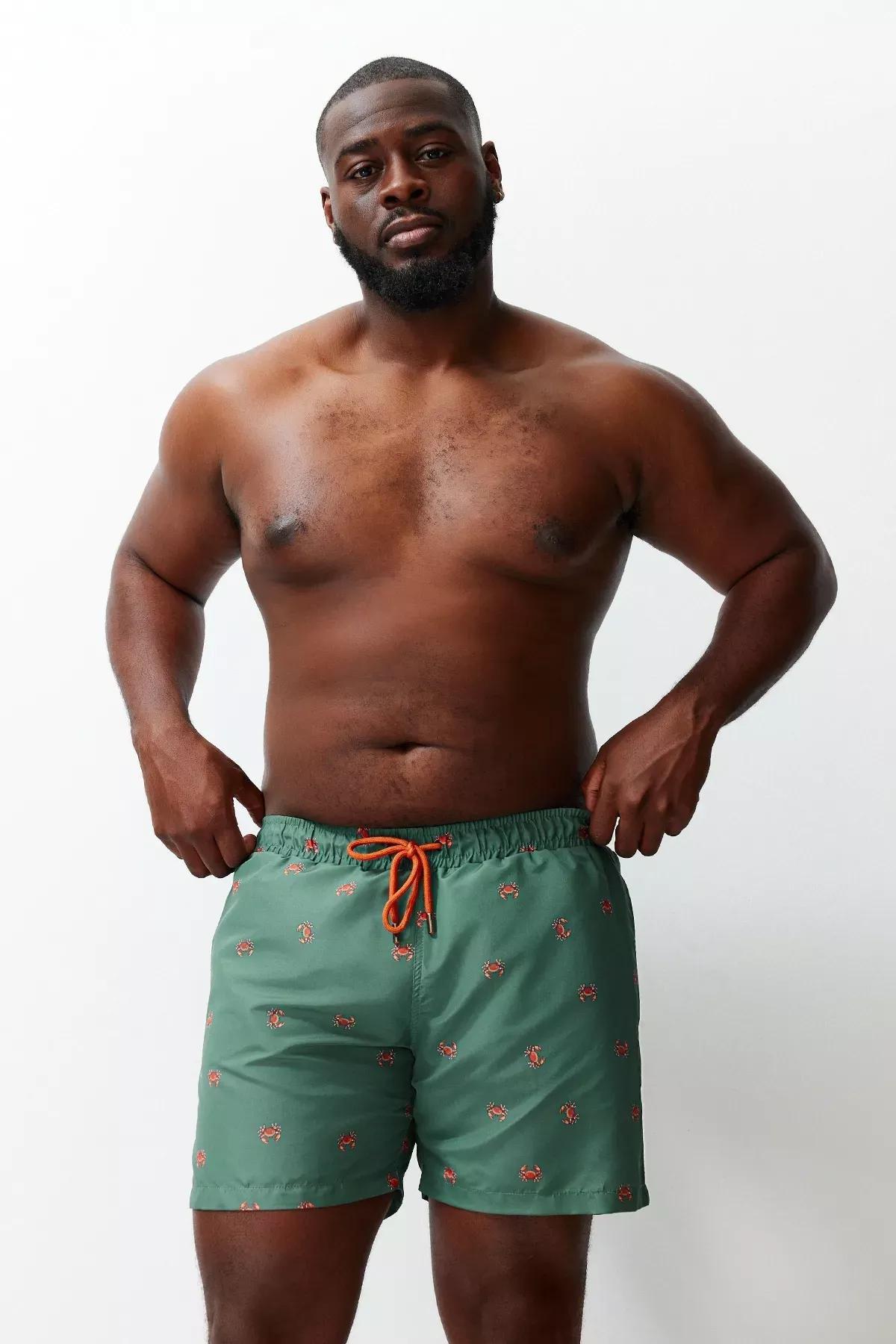 شورت بطبعة سلطعون البحر للمقاسات الكبيرة، كاكي, Khaki, medium